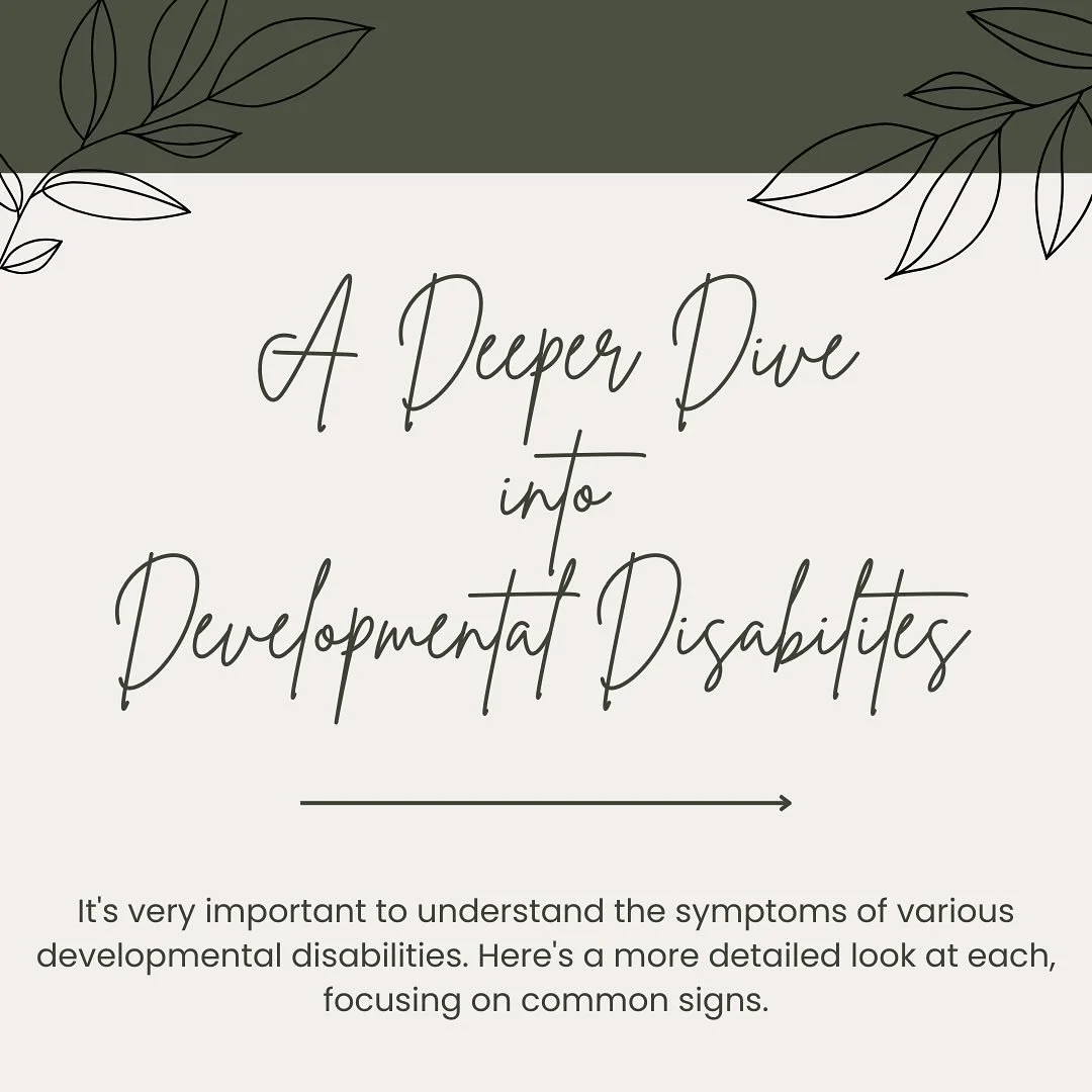 ✨Part 2 of our Developmental Delay Series takes a deeper look at some developmental delays. Understanding the symptomology of developmental disabilities gives us direction to provide the appropriate tools, resources, and support. 

If you have any th