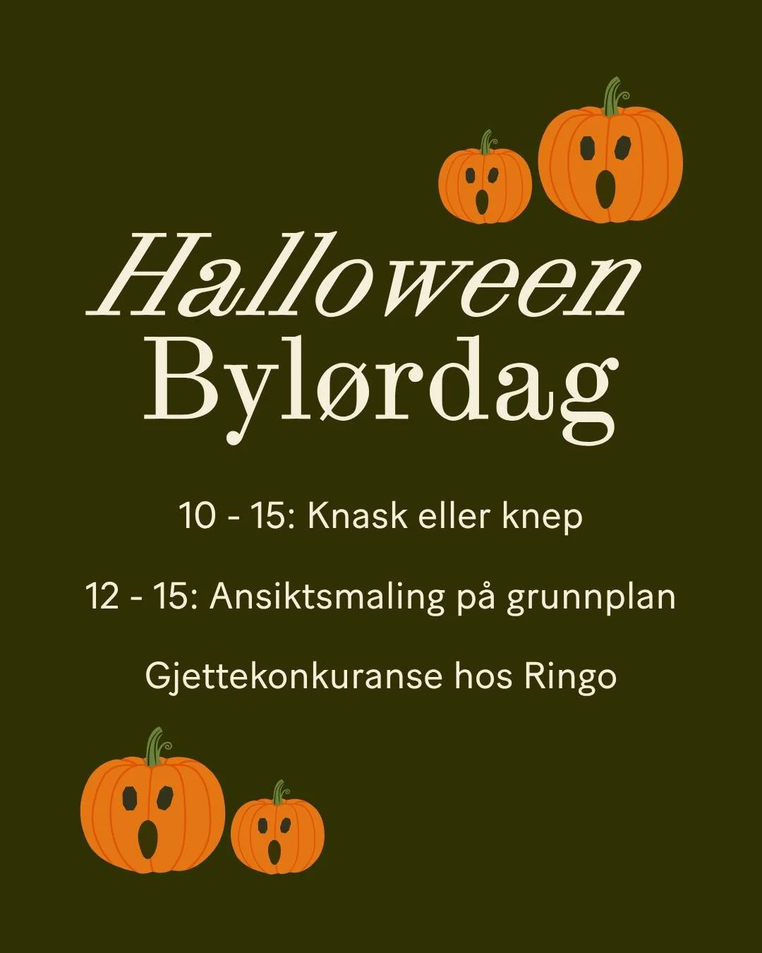 Velkommen til Halloween-bylørdag lørdag 25. oktober🎃 
Hos Ålesund Storsenter venter skumle tilbud, aktiviteter og masse moro for store og små.
🕙 10–15: Knask eller knep – se etter gresskar i butikkene
🕛 12&nda