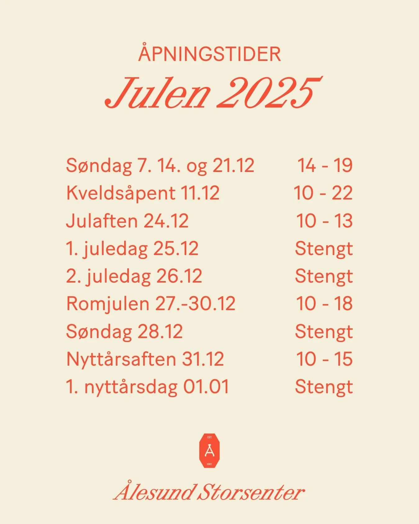&Aring;pningstider i julen💞
#smphandlelokalt #alesundstorsenter