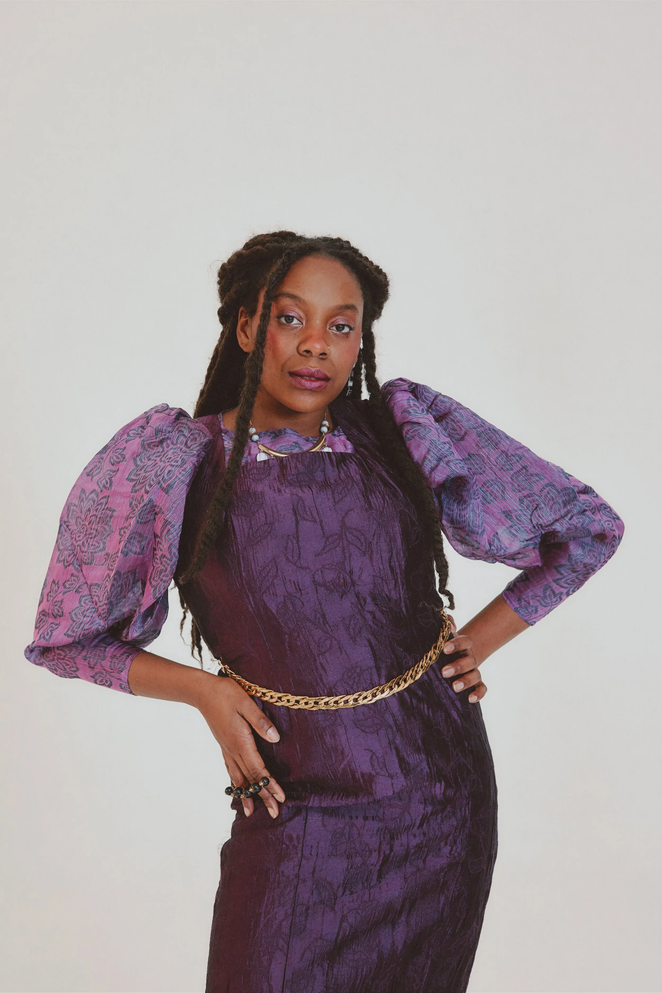 Purple Mutton Sleeve Lotus Top