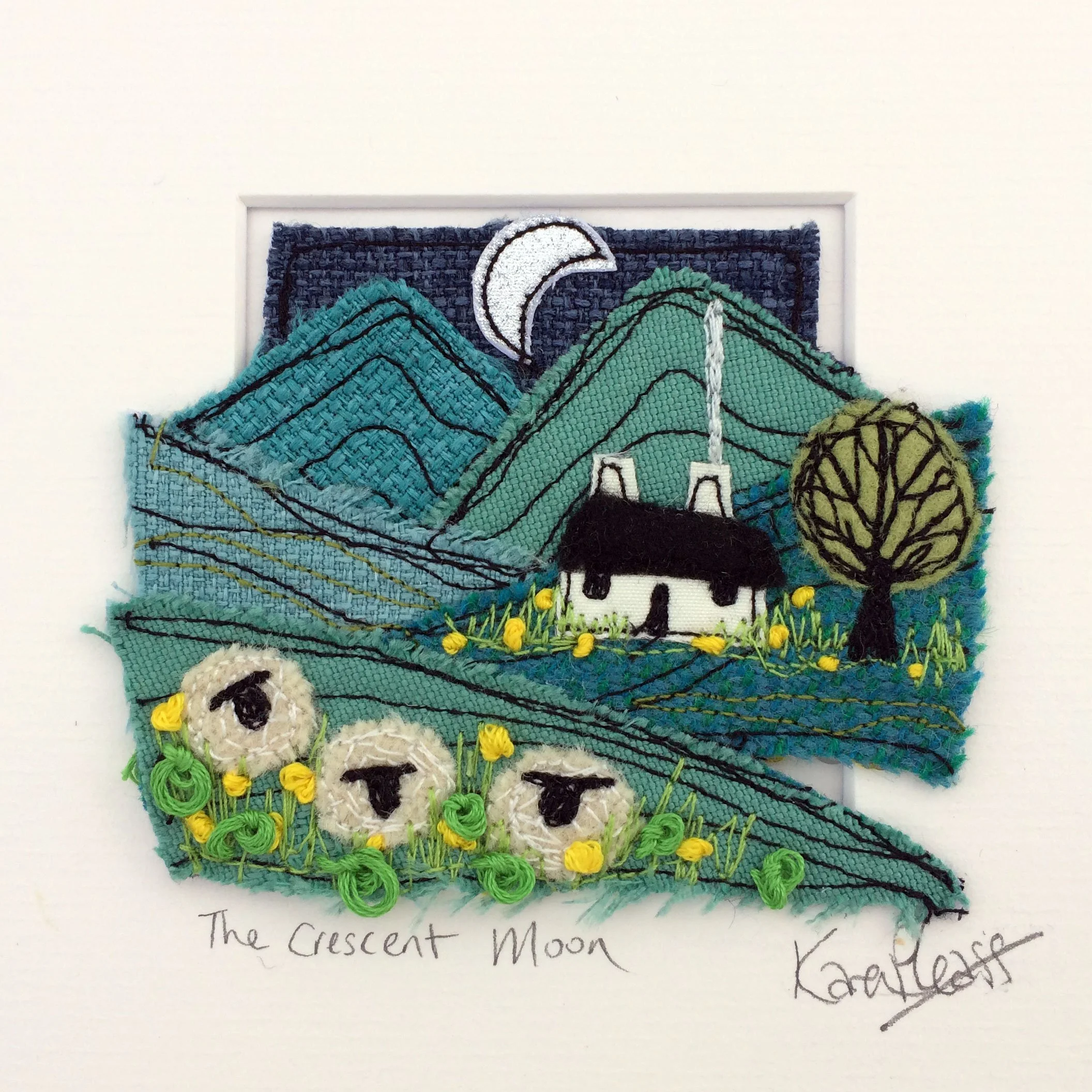 TEST The Crescent Moon. Original Textile Landcape Art