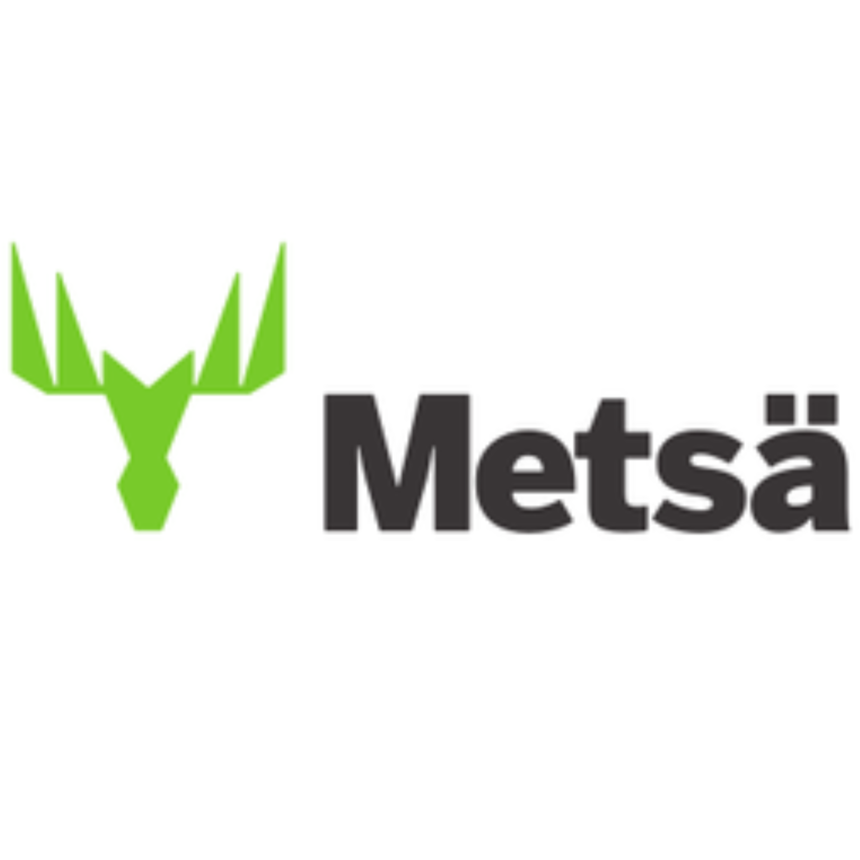 Metsä logo with green stylized antler design on a white backround