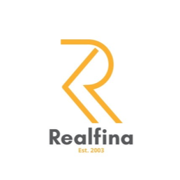 Realfina logo with stylized "R" and "F" in orange, text "Realfina" and "Est. 2003" beneath.