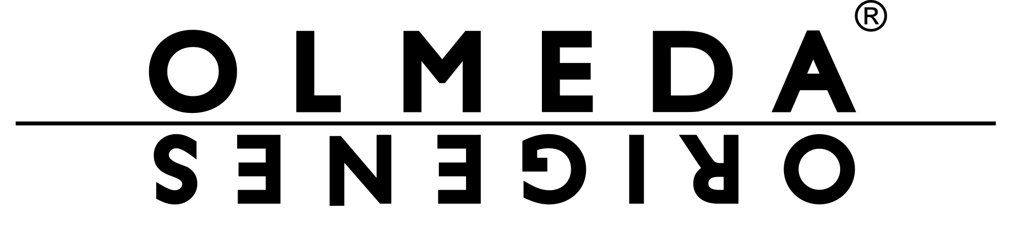 text olmeda origenes in black with black line
