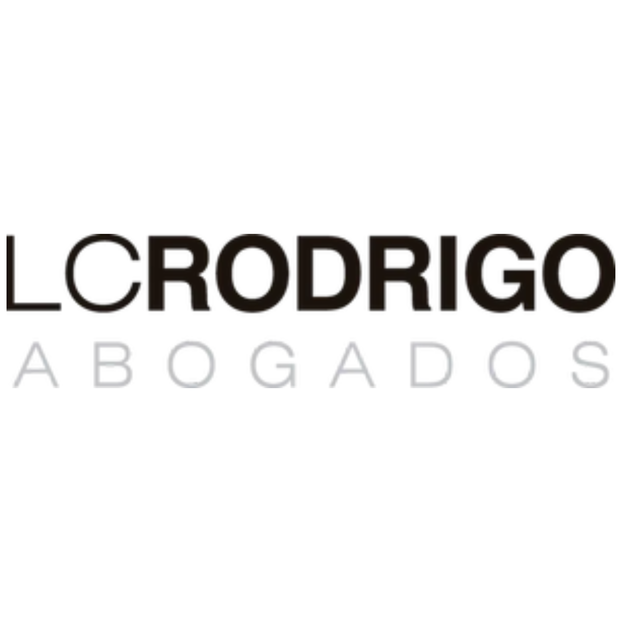 Logo with text "LCRodrigo Abogados" in pixelated font.