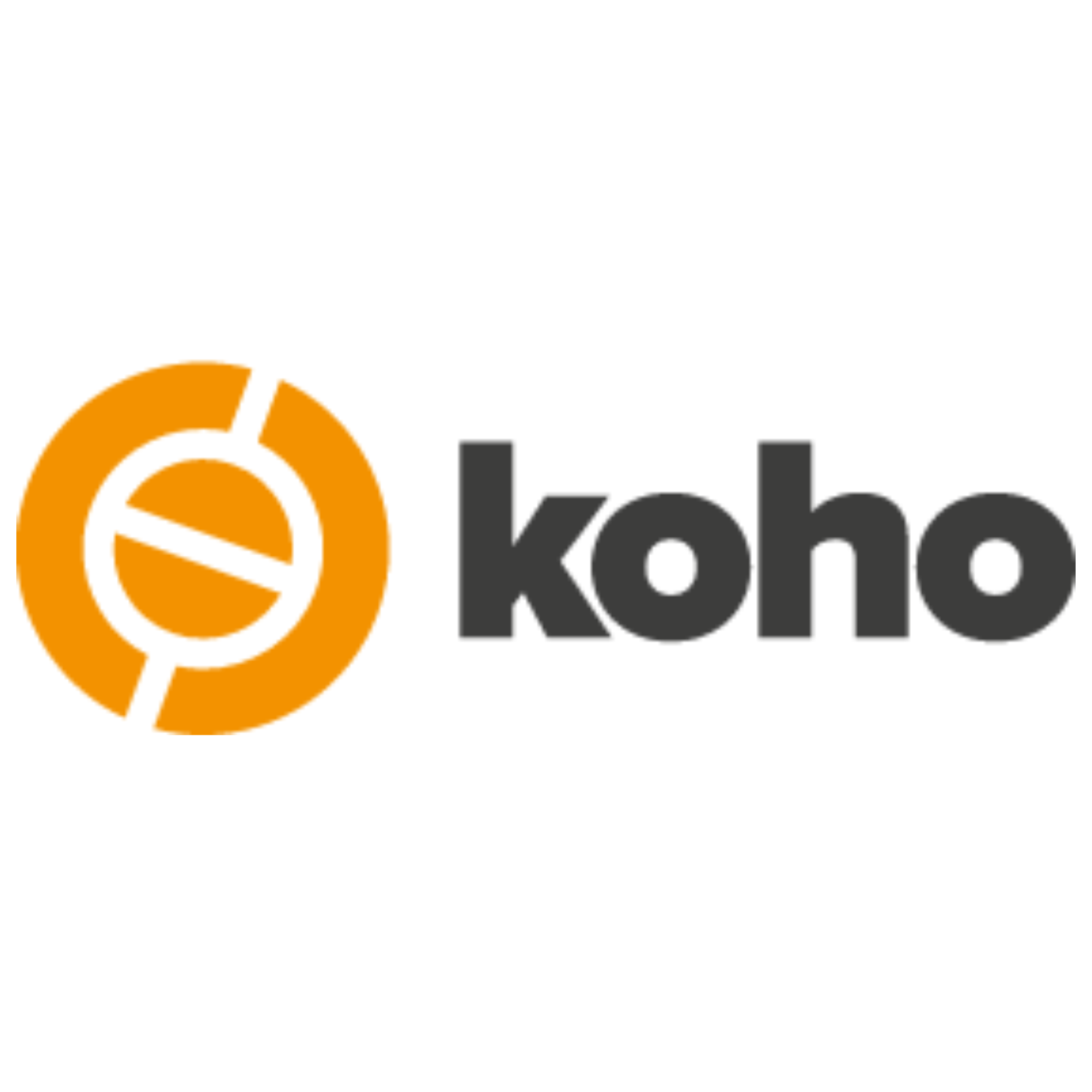 Orange ball on the left and "koho" in black on a white backround