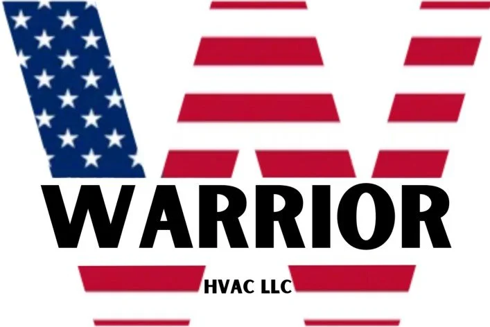 Design with a large stylized American flag star and stripes, the text 'W3' with the stripes pattern, and the words 'WARRIOR HVAC LLC' below.