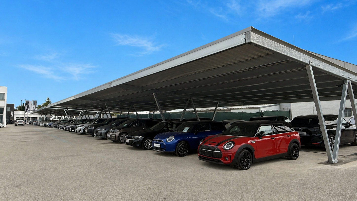 PV Carports von Austroport für ein Autohaus im Bezirk Mödling in NÖ