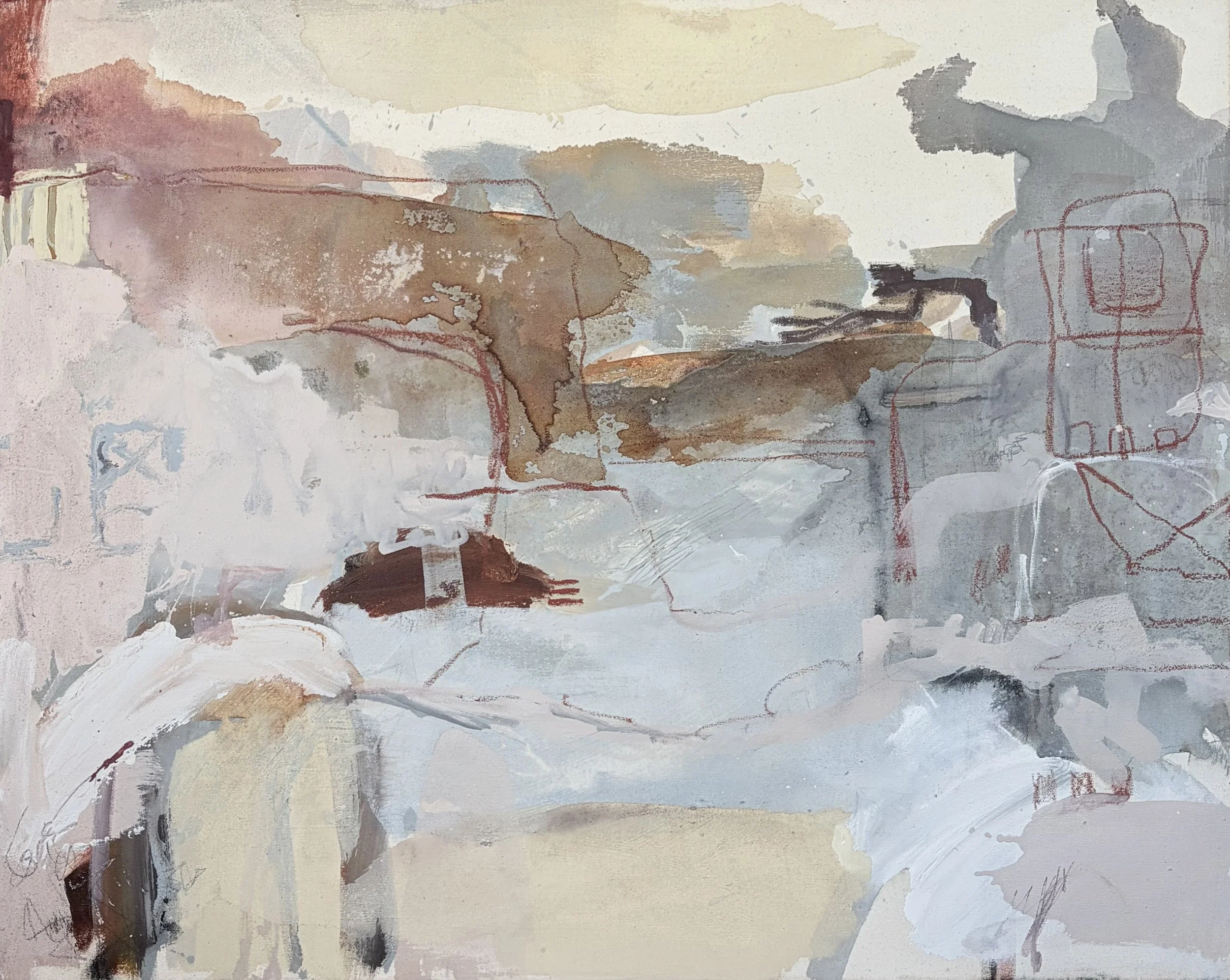  
   Untitled 
   81cm x 101cm, Acrylic, house paint, oil pastel, sand and graphite on canvas, 2026 
  
   
    Enquire about this work
   
 