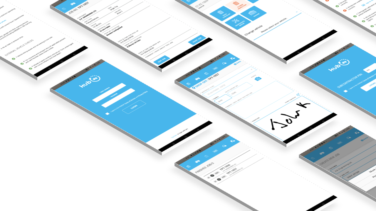 Hub360 app workflow screens