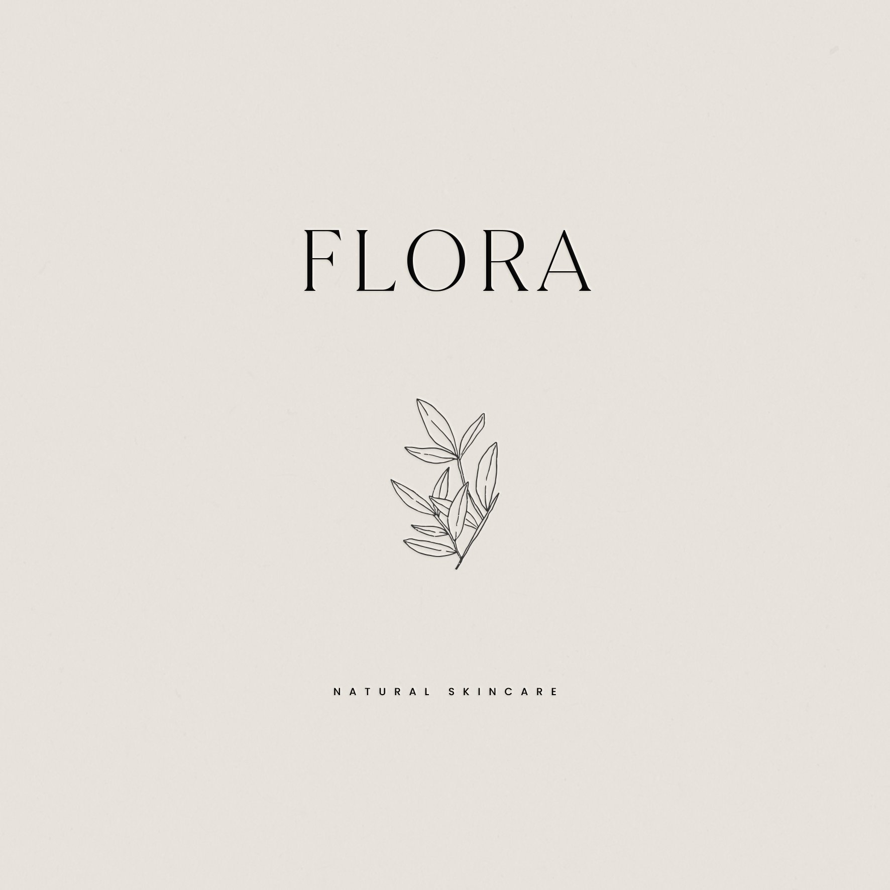     Flora natural skincare logo design with elegant serif typography and hand-drawn botanical illustration