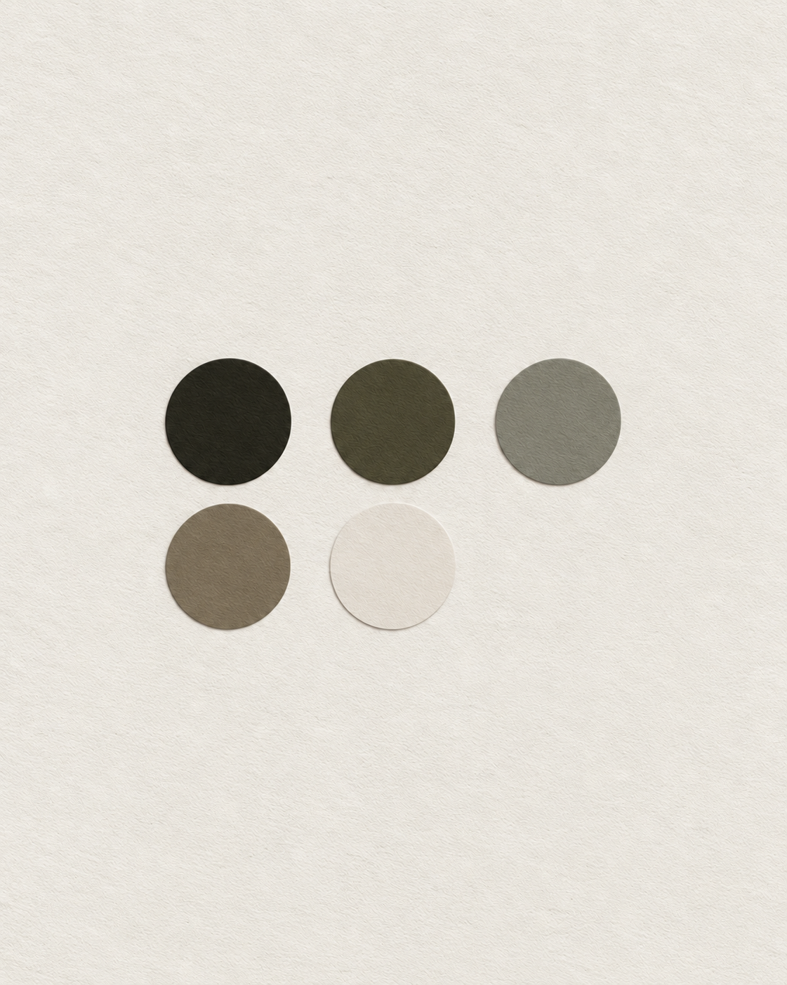     Flora natural skincare color palette featuring dark olive, muted green, soft grey, taupe and warm ivory