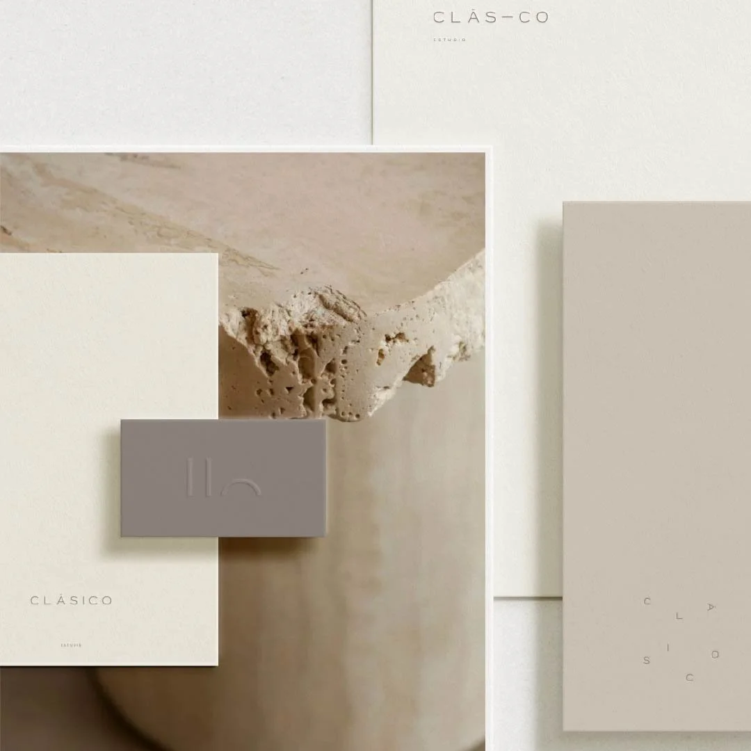 Architecture brand identity featuring logo, stationery, and material-inspired visual system
