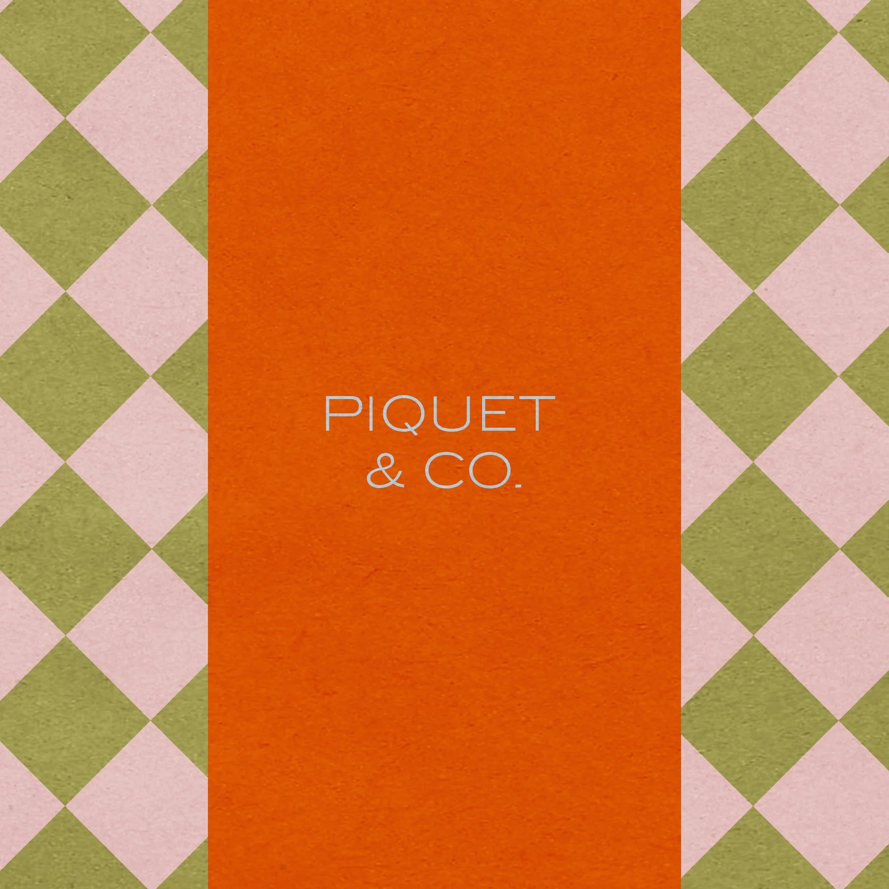 Piquet & Co. logo with olive green, blush pink and burnt orange geometric brand pattern