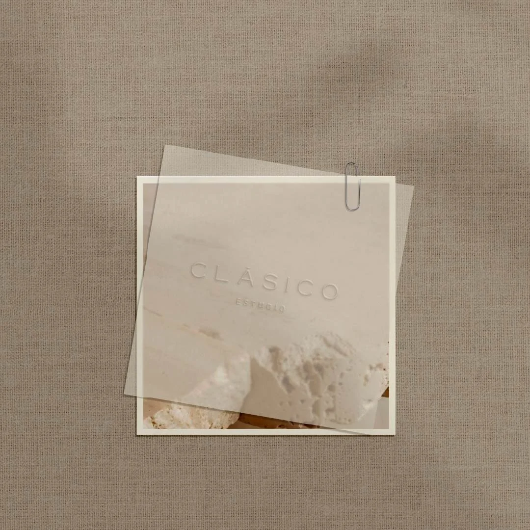 Minimalist stationery design for Clásico Estudio brand identity