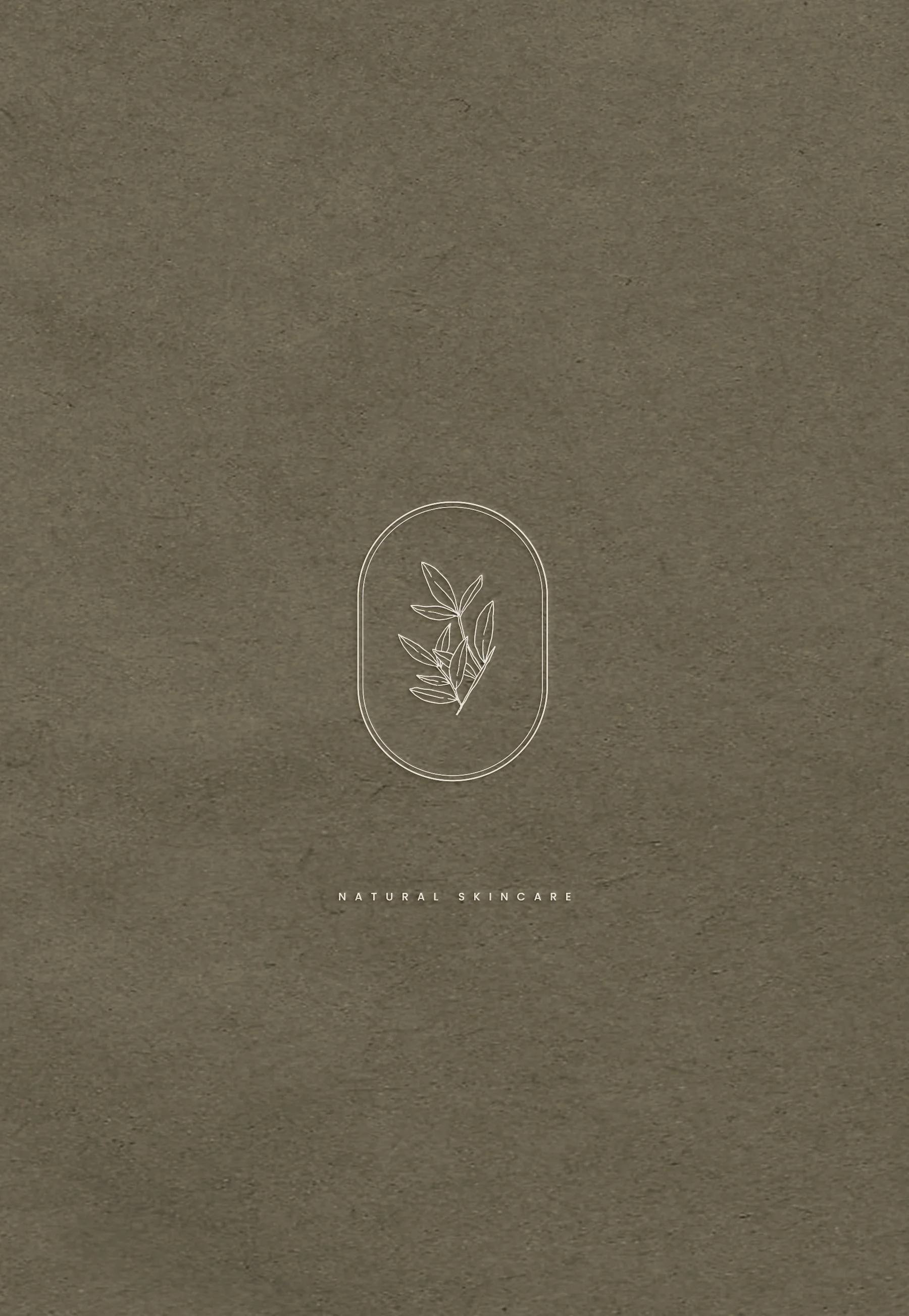     Flora natural skincare logo on dark olive textured background with delicate botanical line illustration