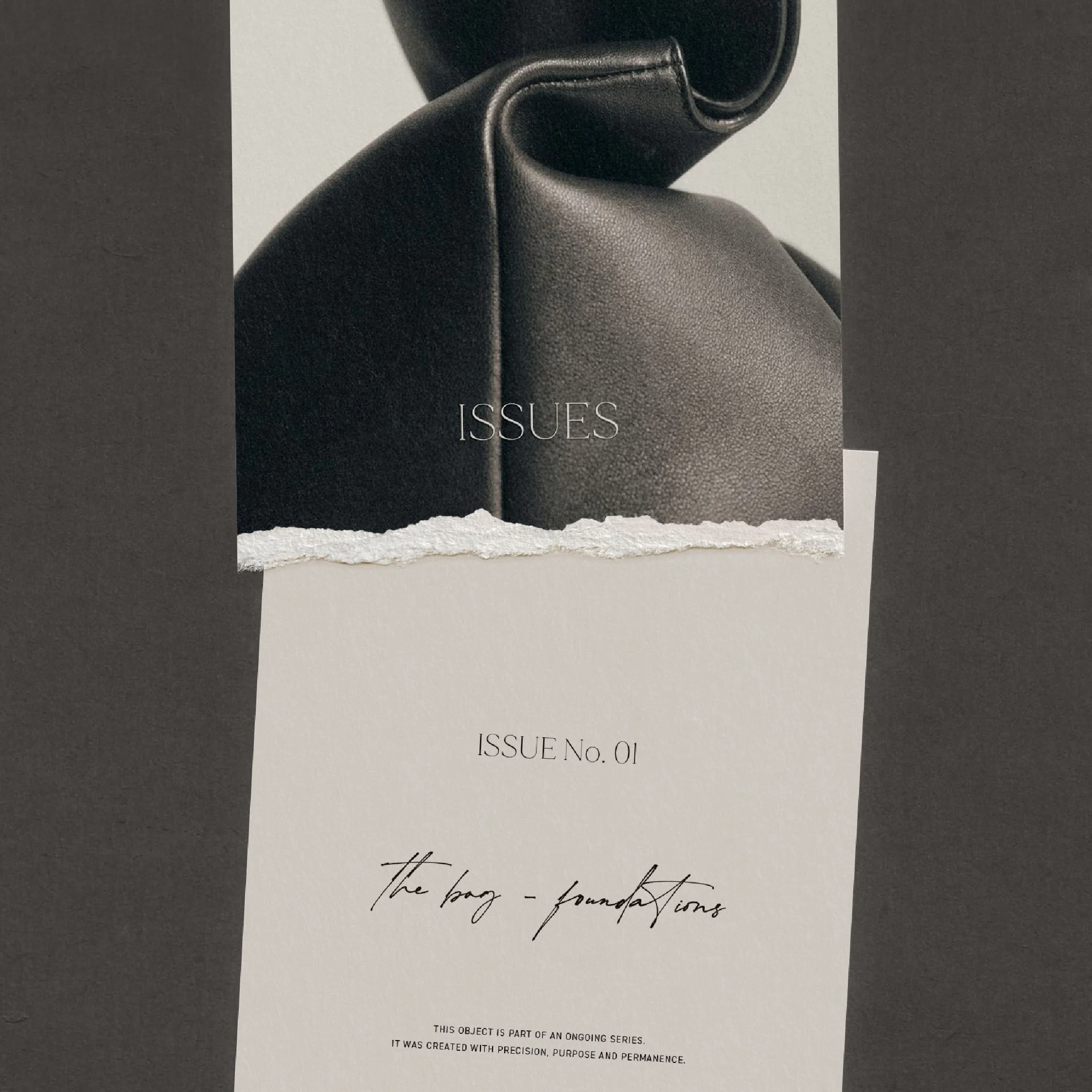 ISSUES brand identity design by Forma Creative Co. — logo design, typography system and visual identity for a contemporary leather goods fashion brand.