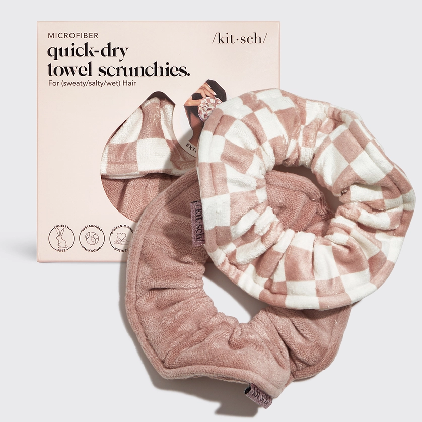 Microfiber Quick-Dry Towel Scrunchie 2PC- Terracotta Checker.png
