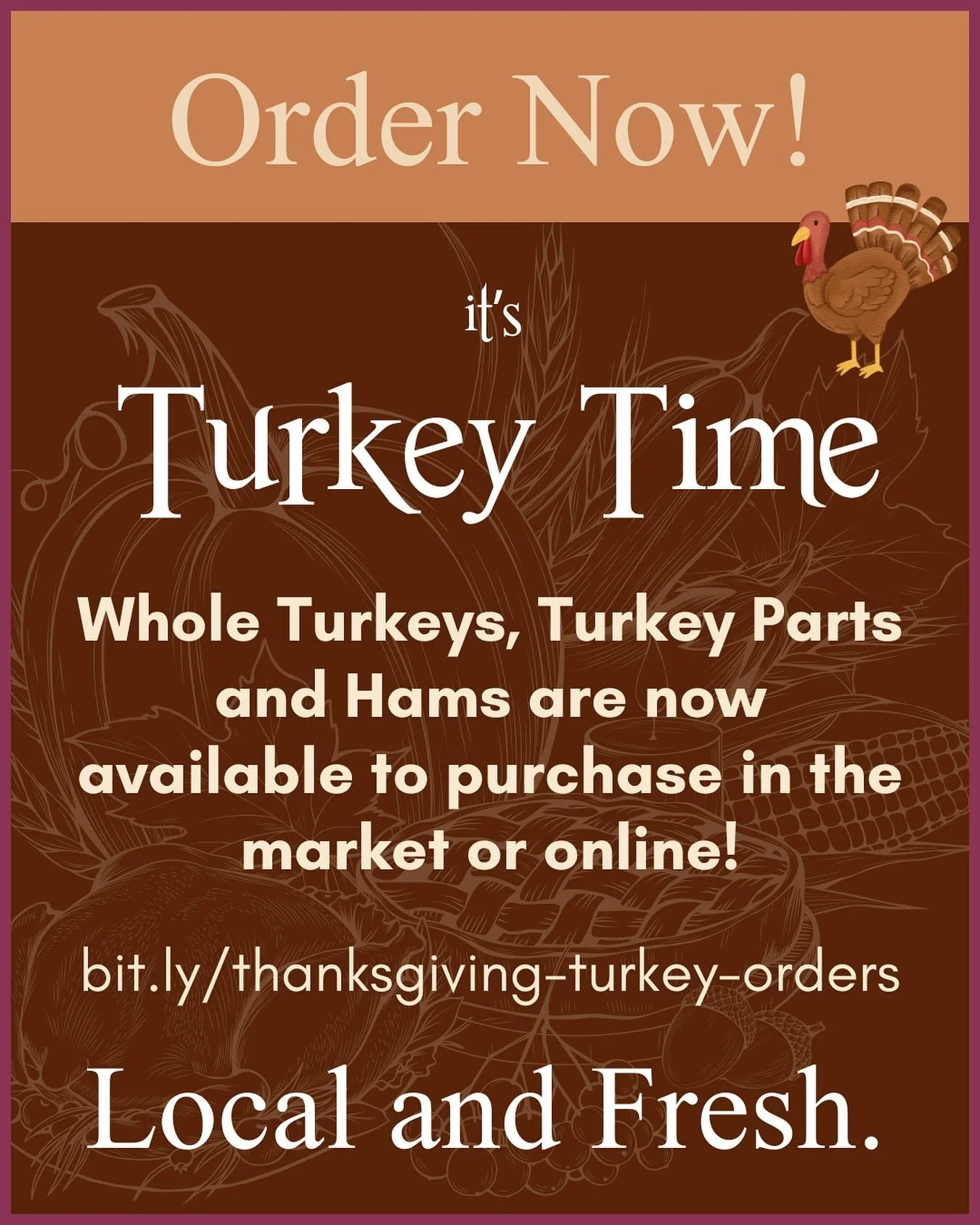 Time to order 🦃🍗 Thanksgiving turkeys, turkey parts and hams!
Turkeys are fresh and naturally raised from Misty Knoll Farms in New Haven, Vermont. Whole turkeys are $6.29 per pound.
When you order online or in person (or call us! 603-938-5323) yo