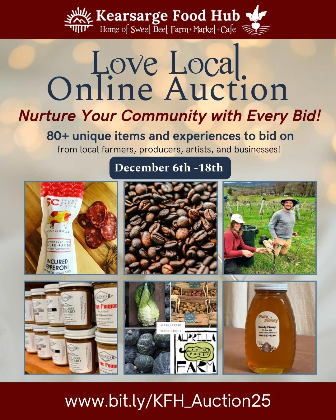The Love Local Auction is LIVE and it&rsquo;s full of Sweet Beet favorites! ✨
 
Many of the vendors you know and love from Sweet Beet Market have donated to this year&rsquo;s auction including Kitschy Wick candles, Alprilla Farm, Kearsarge Gore Farm,