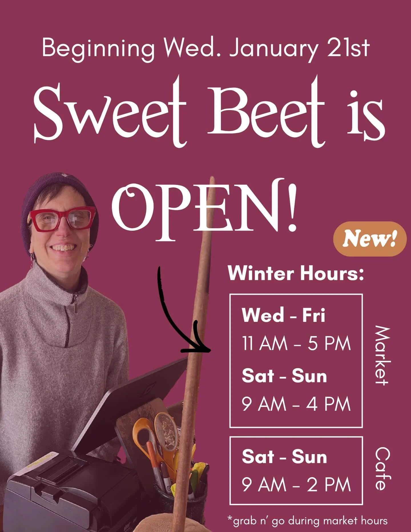 TOMORROW is the day!!!! The Market will be OPEN at 11 AM Wednesday January 21st until 5 PM! 

We are excited to be back and see your smiling faces while you shop local with us 😍

Your favorite Sweet Beet staff is well rested and ready to reopen the 