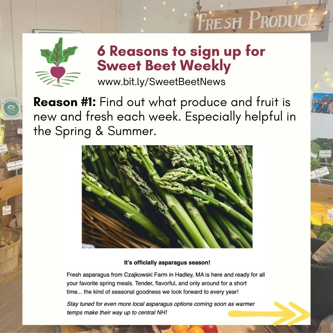 🫜So many reasons to get The Beet 💌

Fresh local produce that's just come in, market specials, producer spotlights, grab-n-go favorites, staff picks, recipes, events, and more, all delivered right to your inbox every week! 

🥕 Sweet Beet Weekly lan
