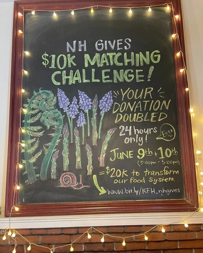 NH Gives is officially underway!

For the next 24 hours, New Hampshire is coming together to support the local initiatives that make our state thrive. Give now and your donation is doubled! www.bit.ly/KFH_nhgives

At Kearsarge Food Hub, home of Sweet
