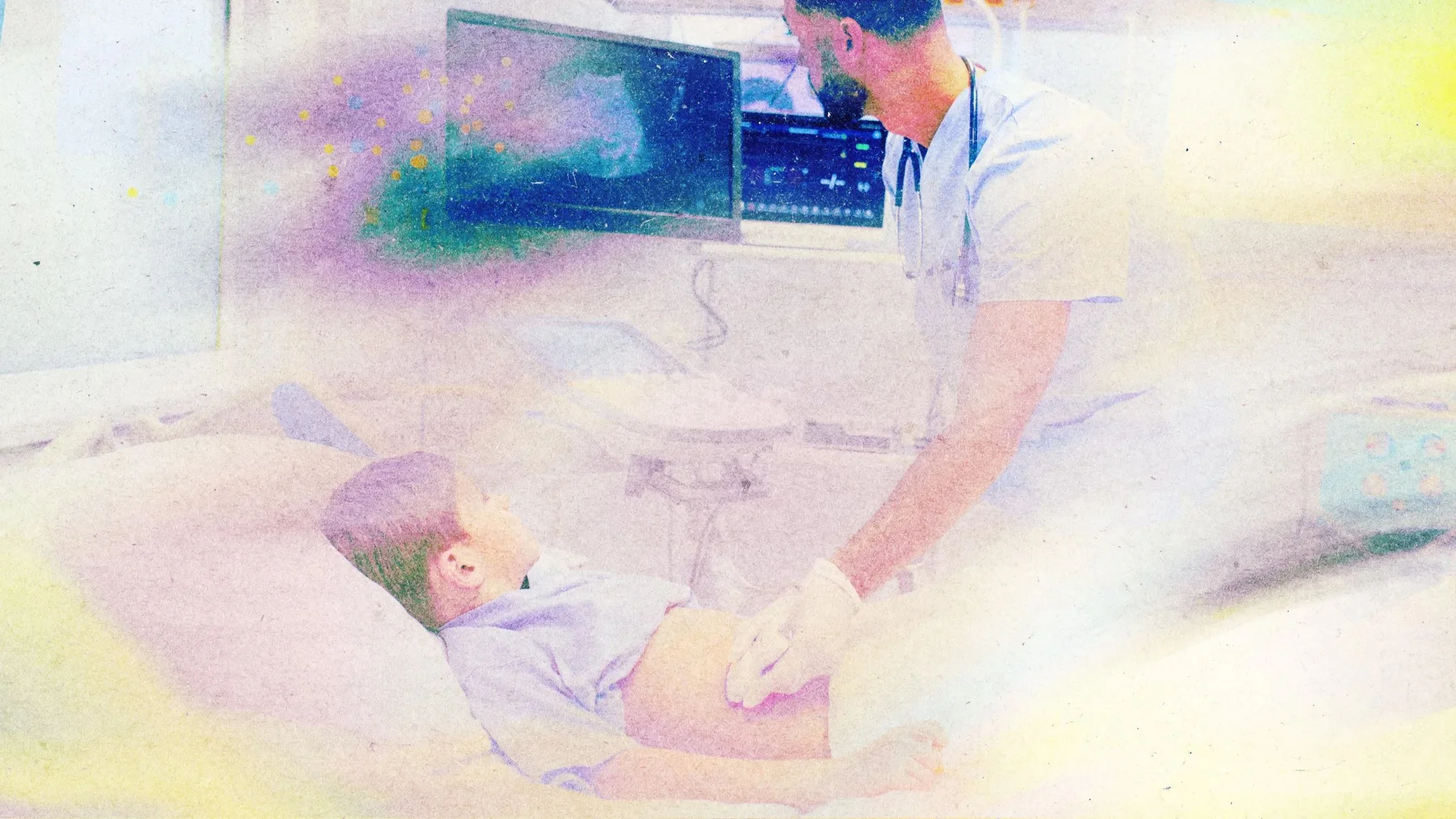 A clinician performs an ultrasound on a patient