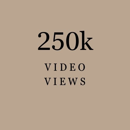 Graphic showing 250,000 video views on a beige background.