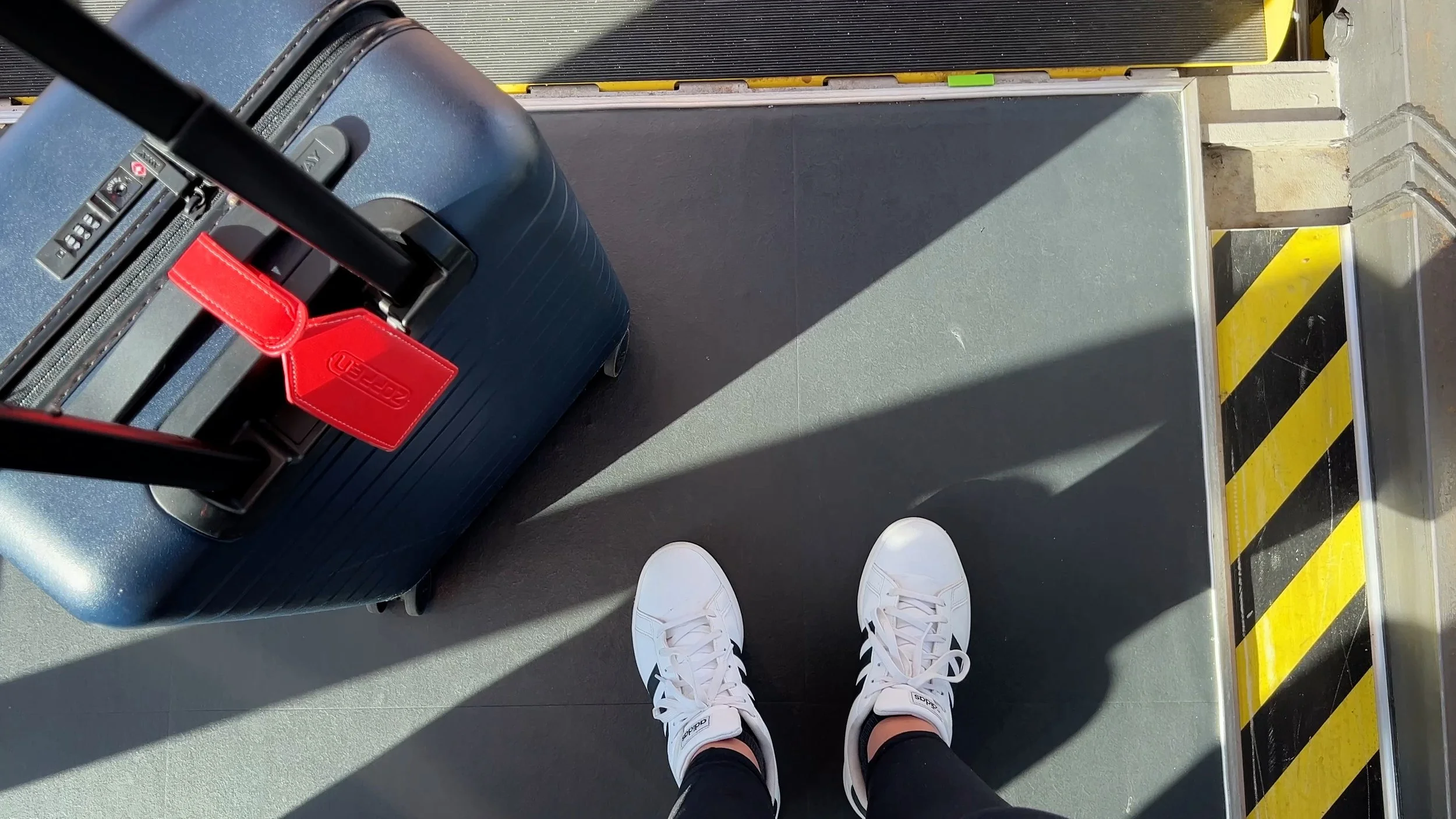 Walking on the jet bridge before a flight