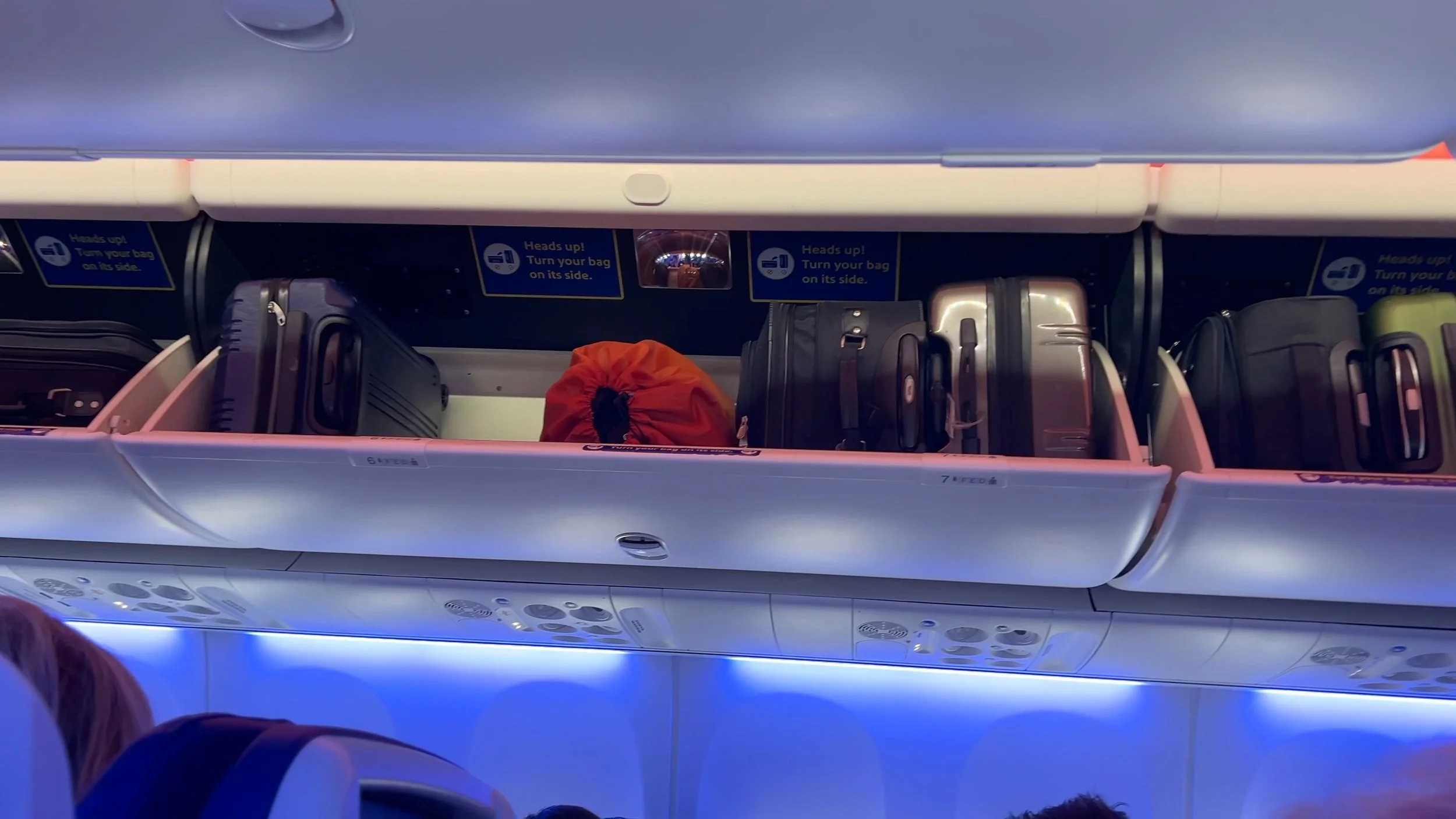 Overhead bin storage on Southwest flight