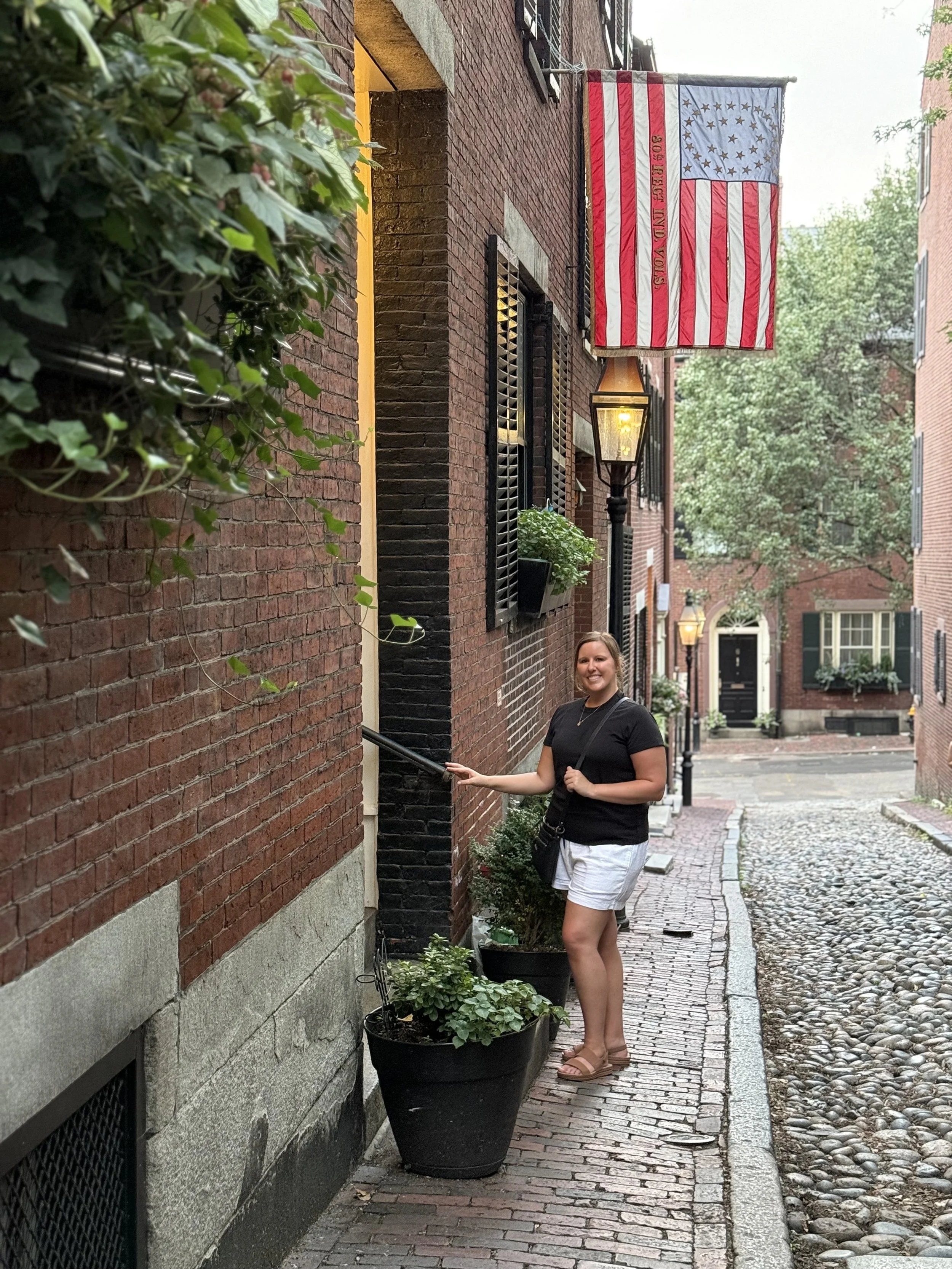 Katie Rockey on Acorn Street in Boston, Massachusetts