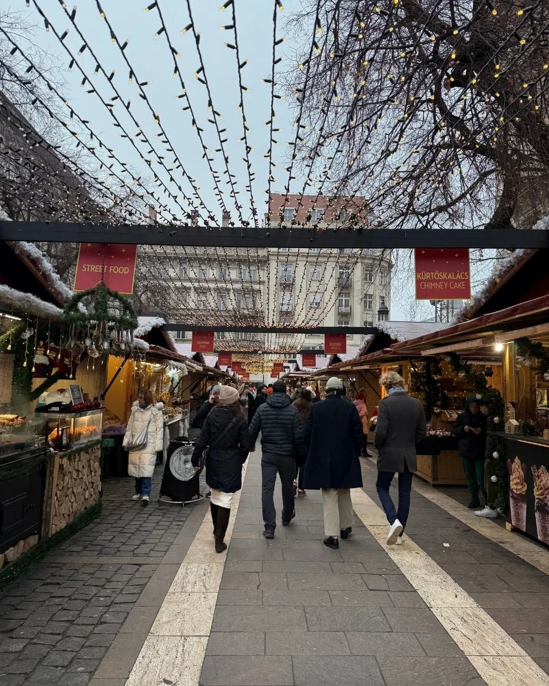 People walking around at the Christmas Markets in Budapest, Hungary