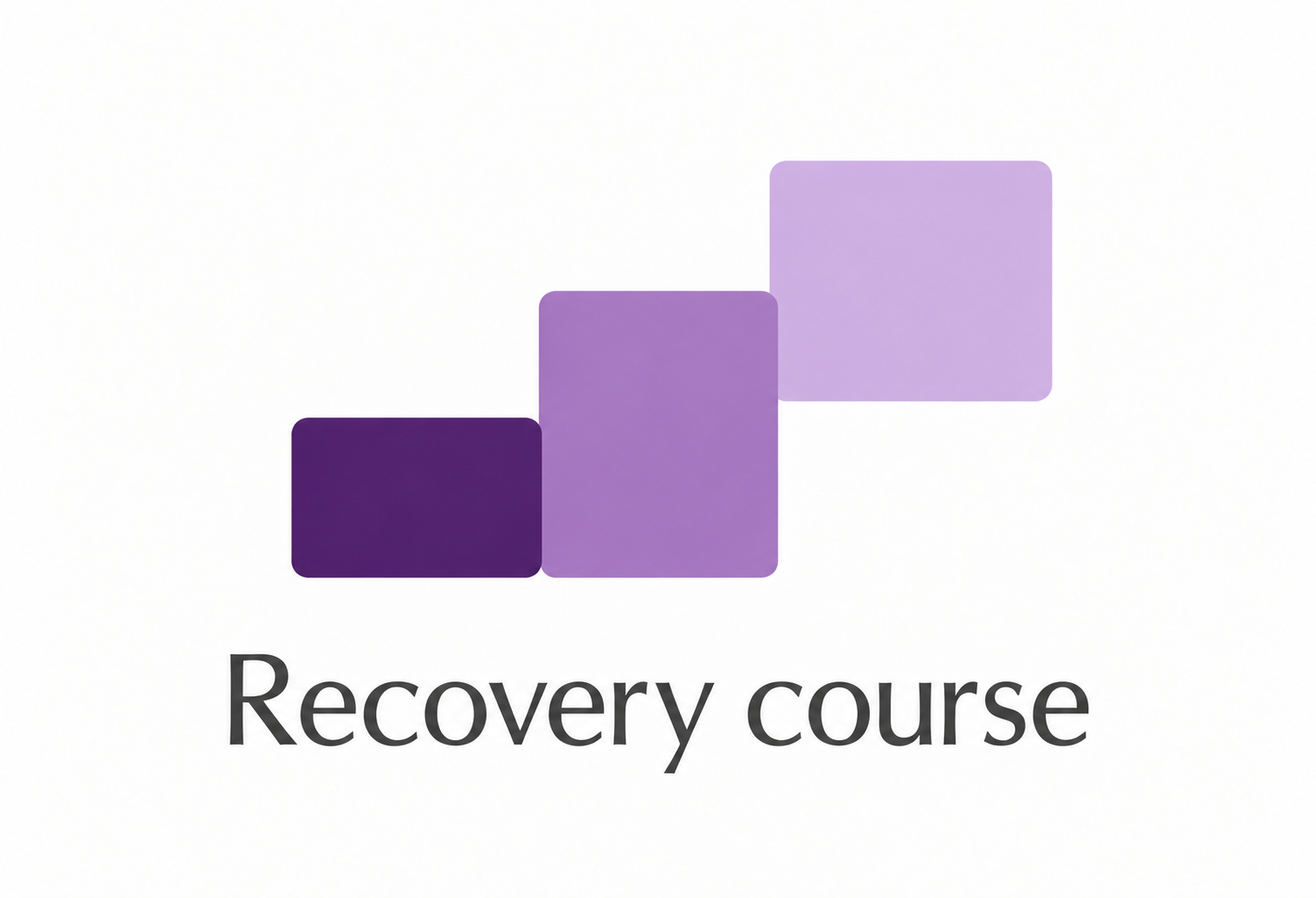 Alt text: Three ascending purple rectangles above the words “Recovery course”.