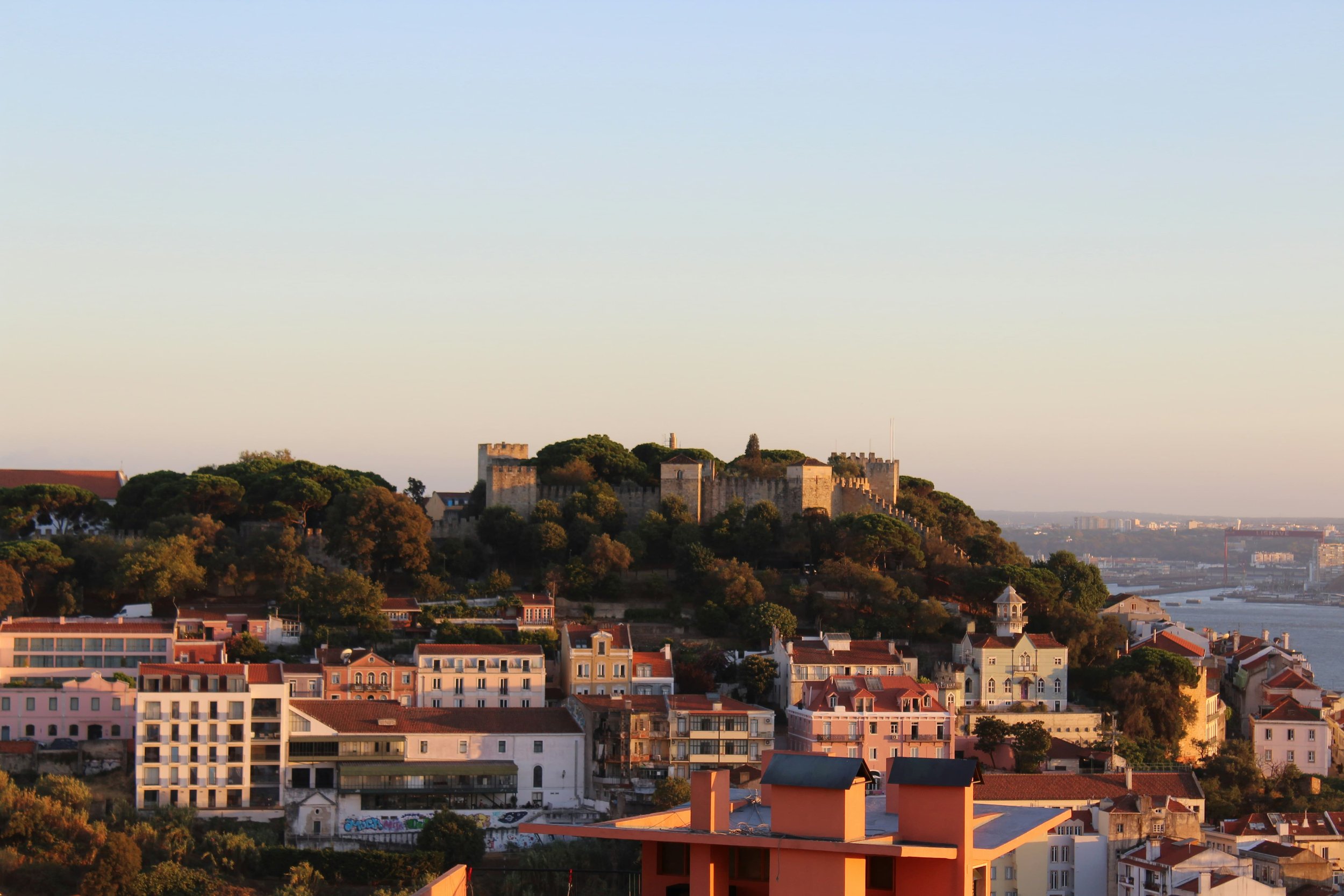 Castelo de São Jorge overlooking Lisbon and the Tagus River, Portugal.