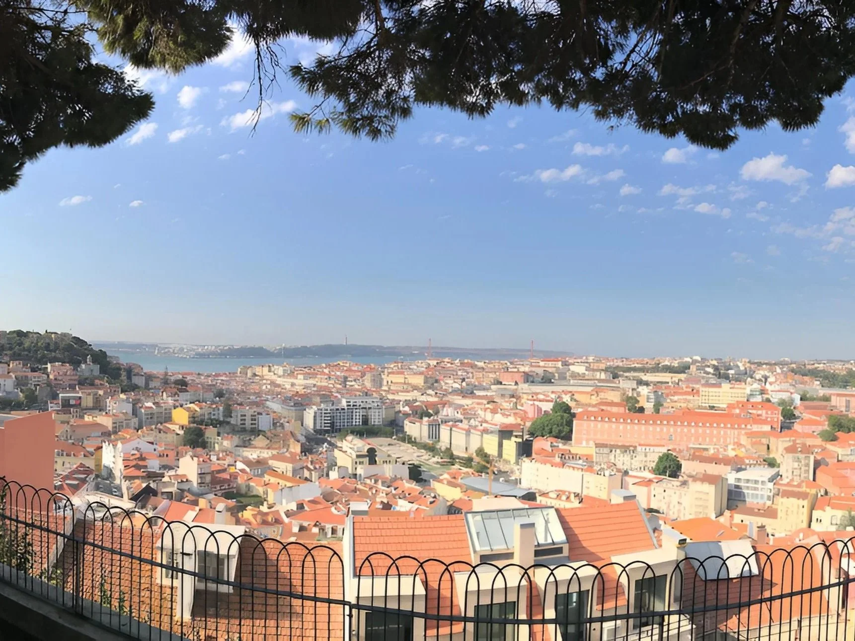 Panoramic view of Lisbon’s terracotta rooftops and cityscape, Portugal.