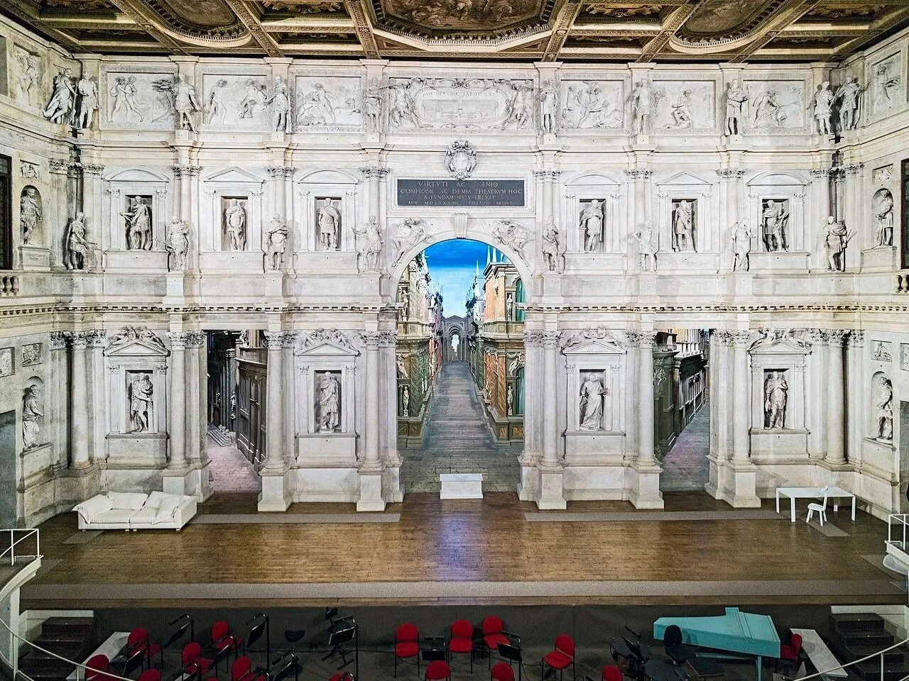 Palladio's Teatro Olimpico in Vicenza with its trompe-l'œil street perspective.