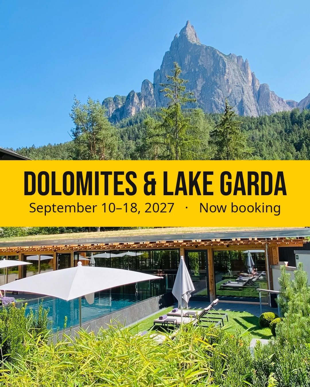 I may have outdone myself with this one 😂🇮🇹

NEW TRIP: Dolomites &amp; Lake Garda, September 10&ndash;18, 2027

Nine slow days in northern Italy, just 16 women:

🍾 Franciacorta tasting in a castle cellar
⛵ Boats across Lake Garda + a private isla
