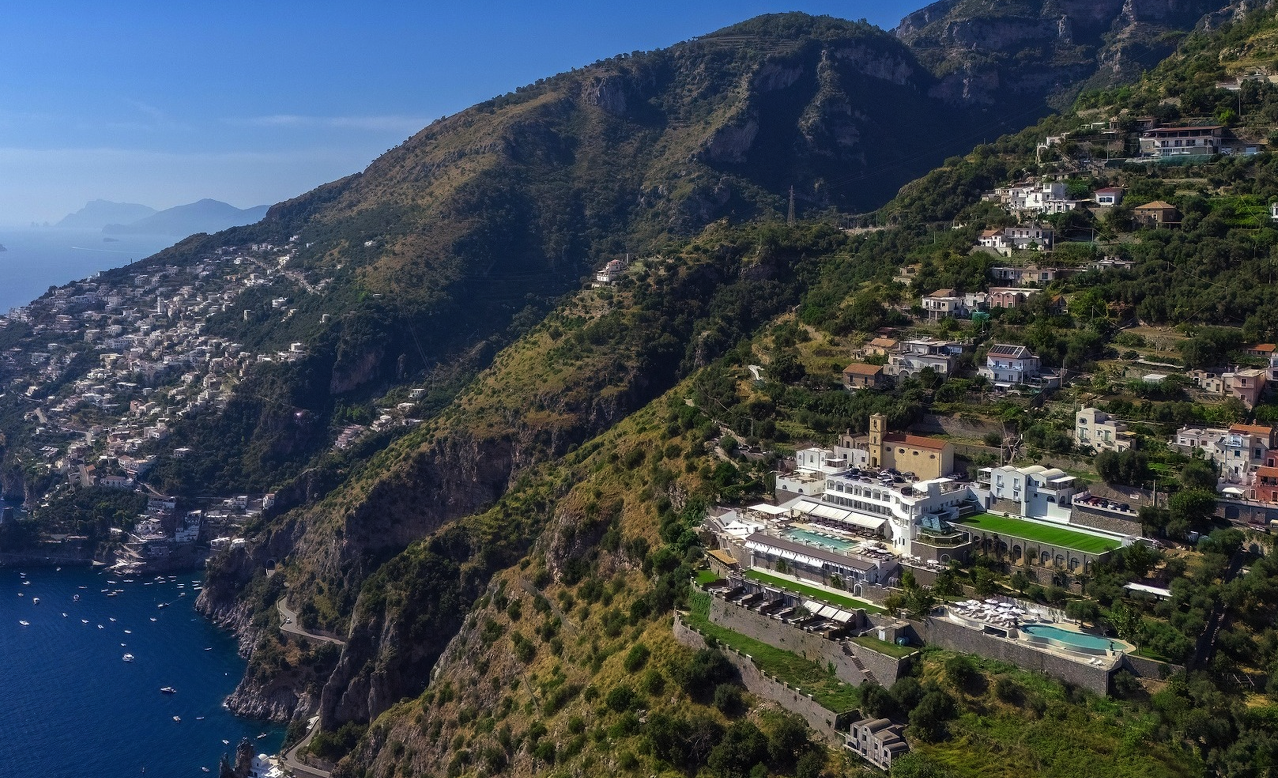 Scenic Amalfi Coast road and coastline view near Furore Italy
