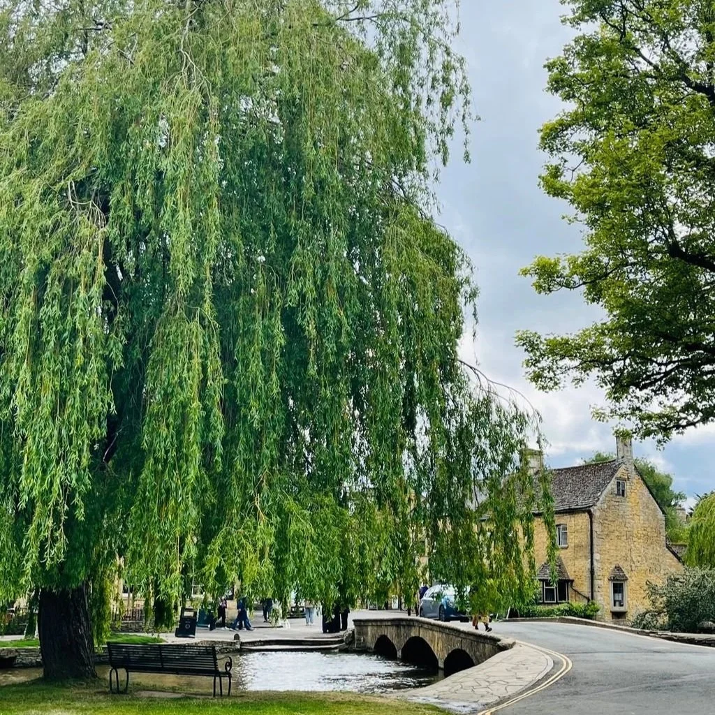 Bourton-on-the-Water, a picturesque Cotswold village with charming stone cottages in Gloucestershire, England.