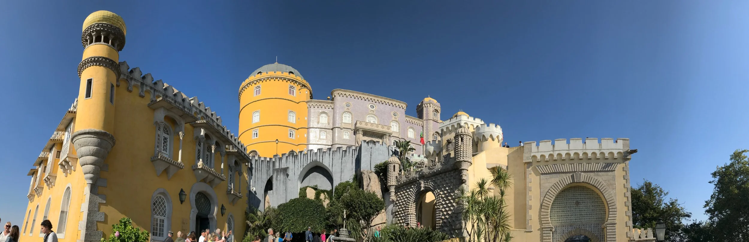 Pena Palace, a colorful 19th-century Romanticist landmark in Sintra, Portugal.