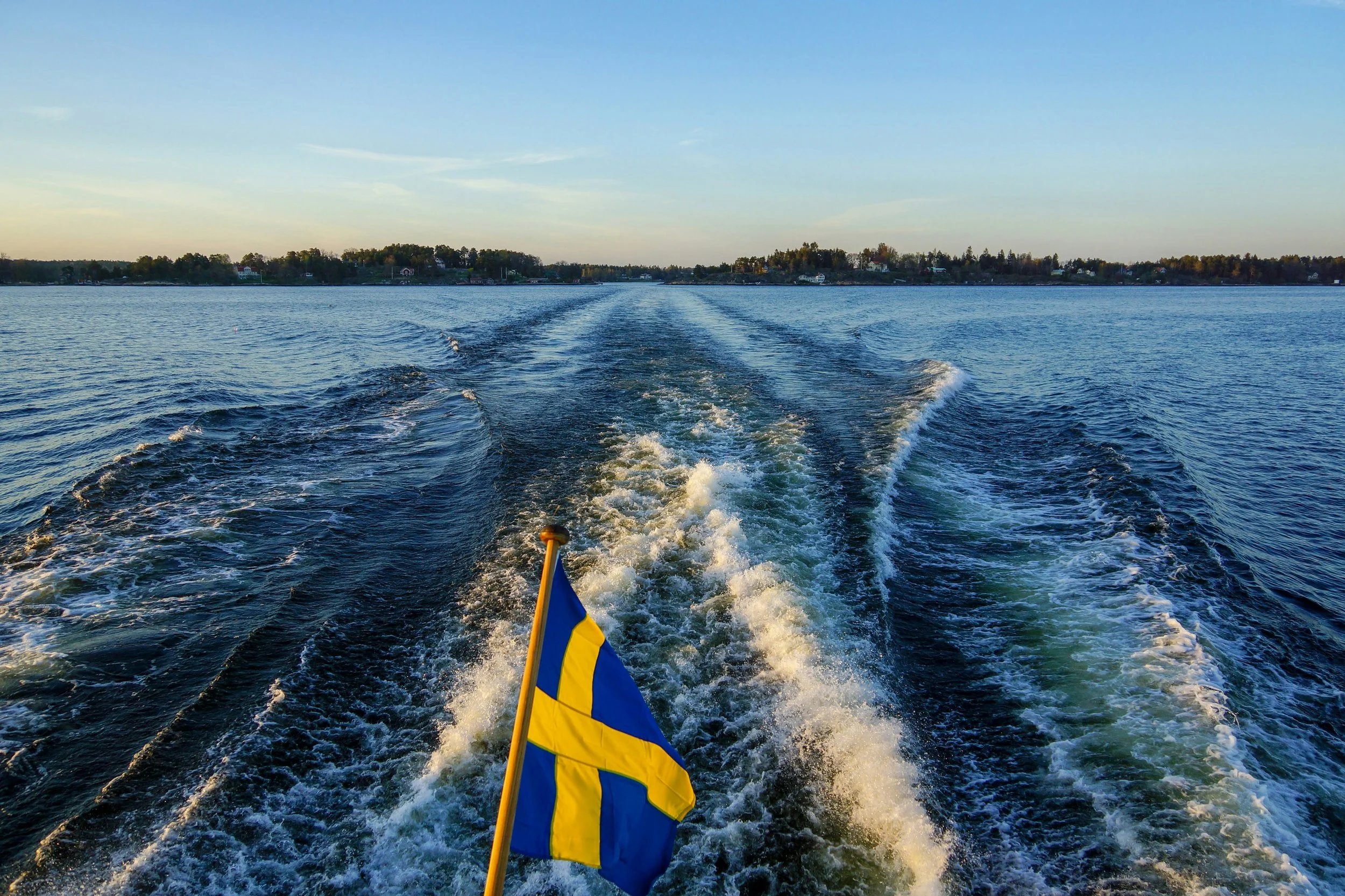 Private boat anchored off a quiet island, Stockholm archipelago, Sweden