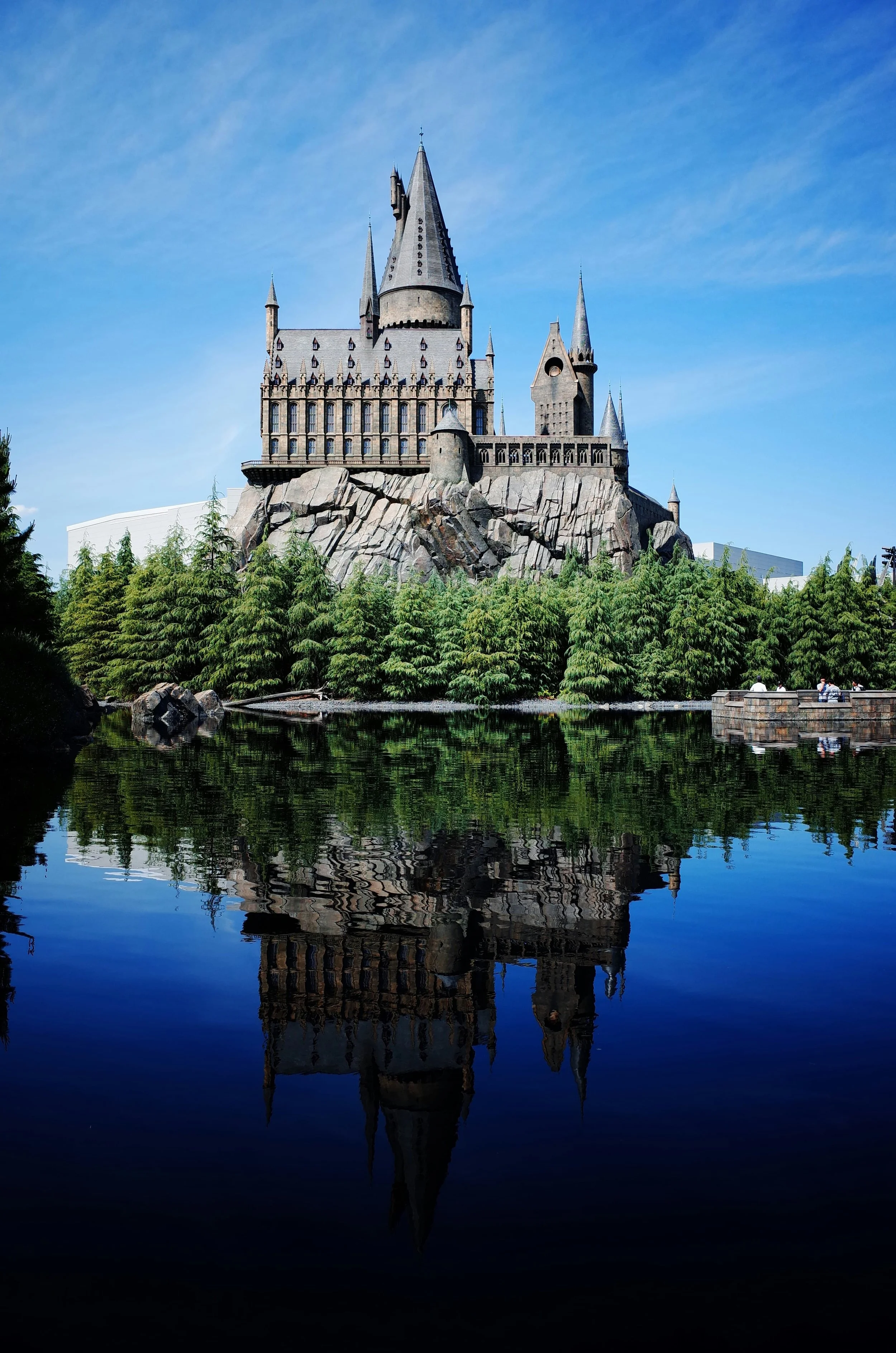 Hogwarts castle scale model at the Harry Potter studio tour near London, lit with thousands of small lights, England