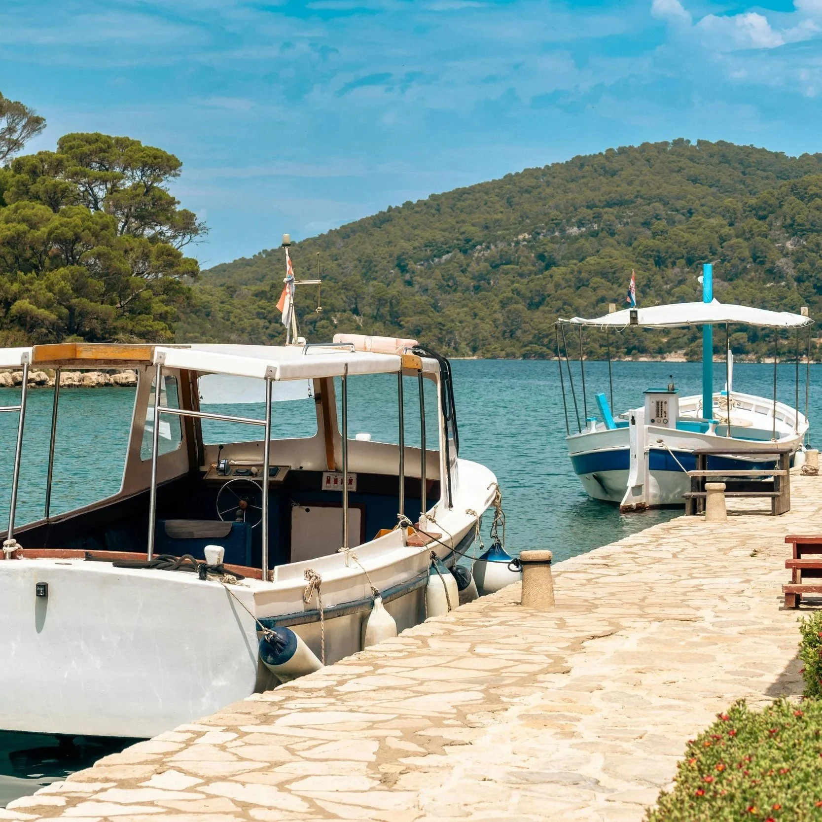Saint Mary’s Island in Mljet National Park, Croatia, a peaceful island surrounded by the clear blue waters of the Adriatic Sea.
