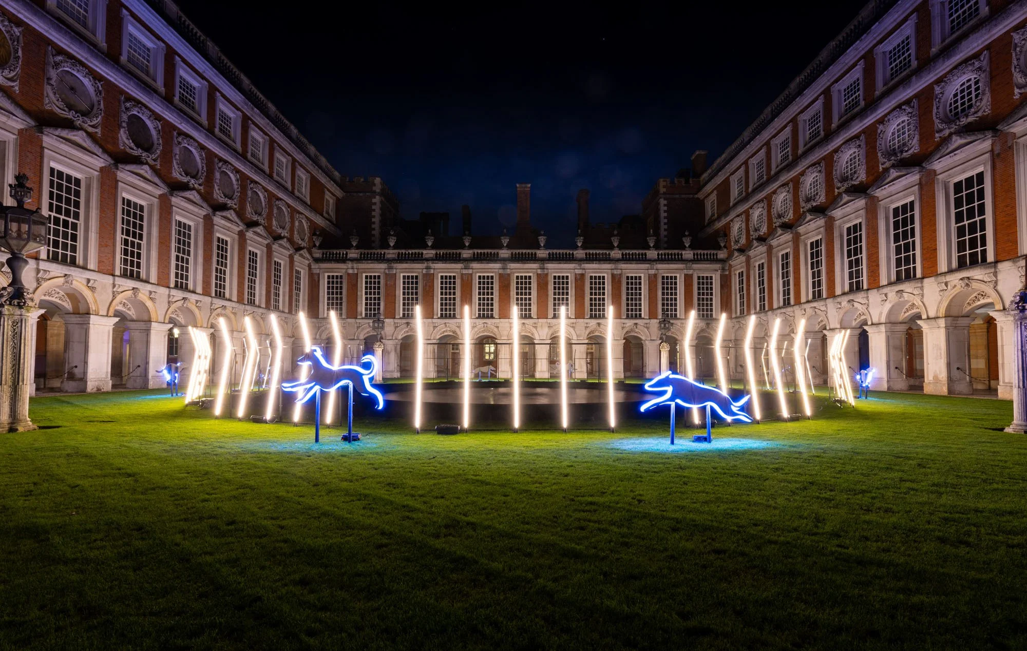Palace of Light at Hampton Court Palace, featuring spectacular festive light installations in London, England.