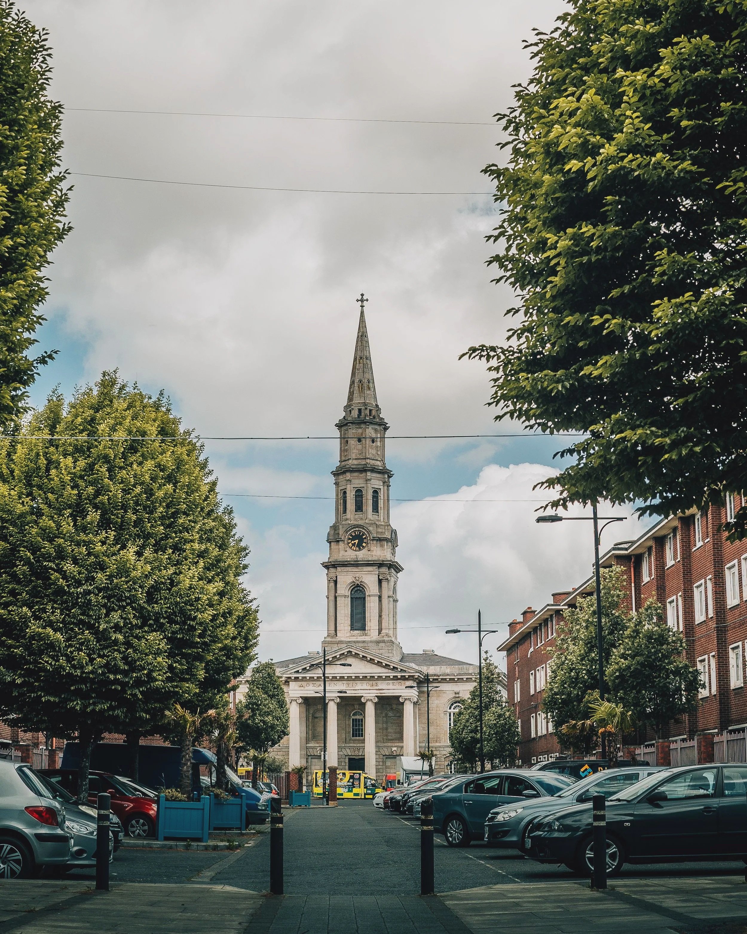 St. George’s Church on Hardwicke Place in Dublin, Ireland, known for its elegant architecture and distinctive 200-foot spire.