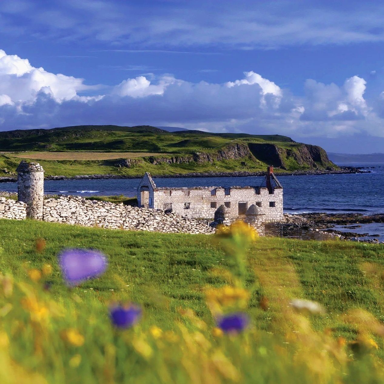 Rathlin Island off County Antrim, Northern Ireland, a picturesque island known for its rugged coastline, rich history, and scenic landscapes.