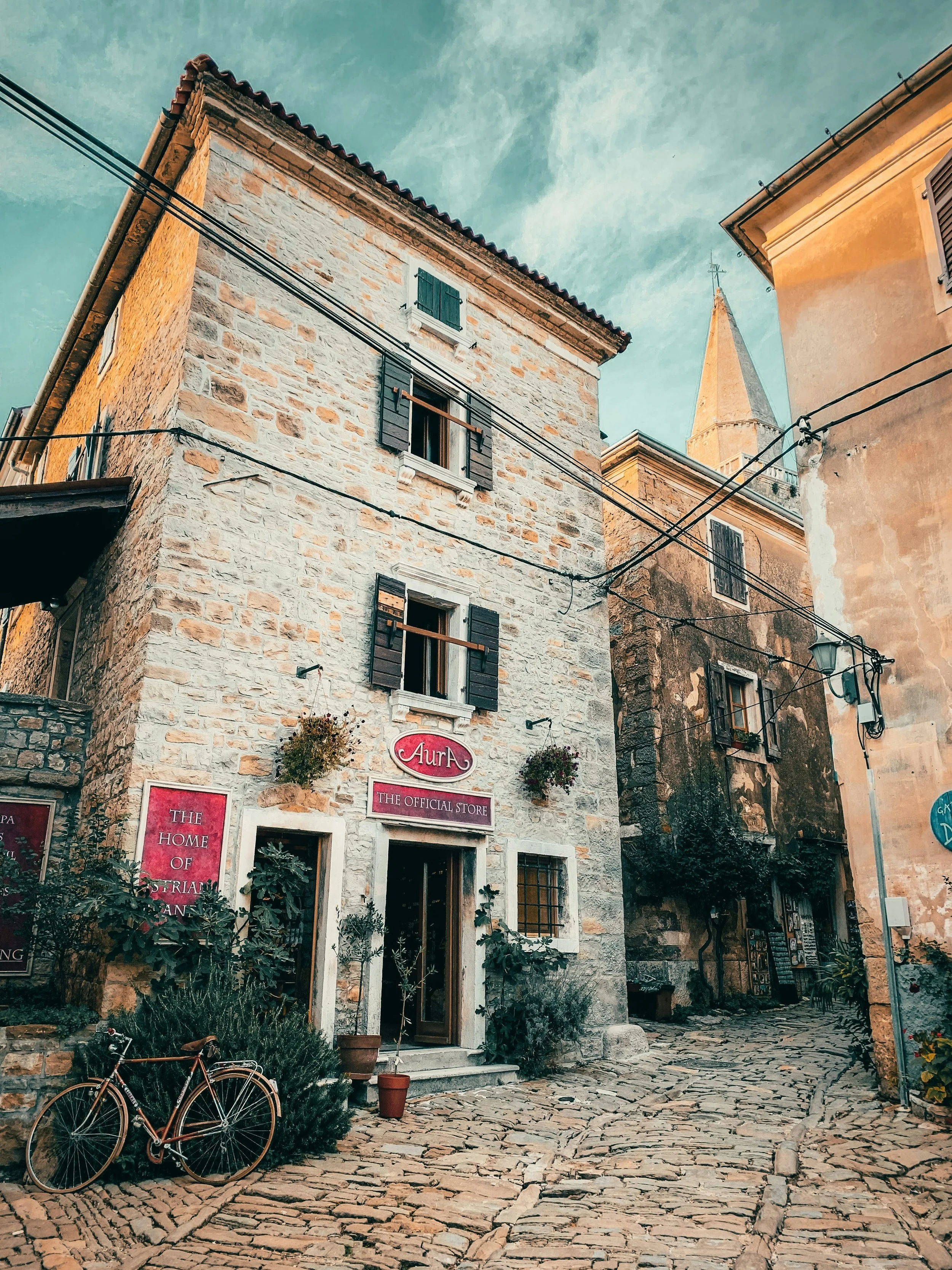 Grožnjan, Istria, Croatia, a charming medieval hilltop town known for its historic stone buildings, narrow alleys, and cobblestone streets.