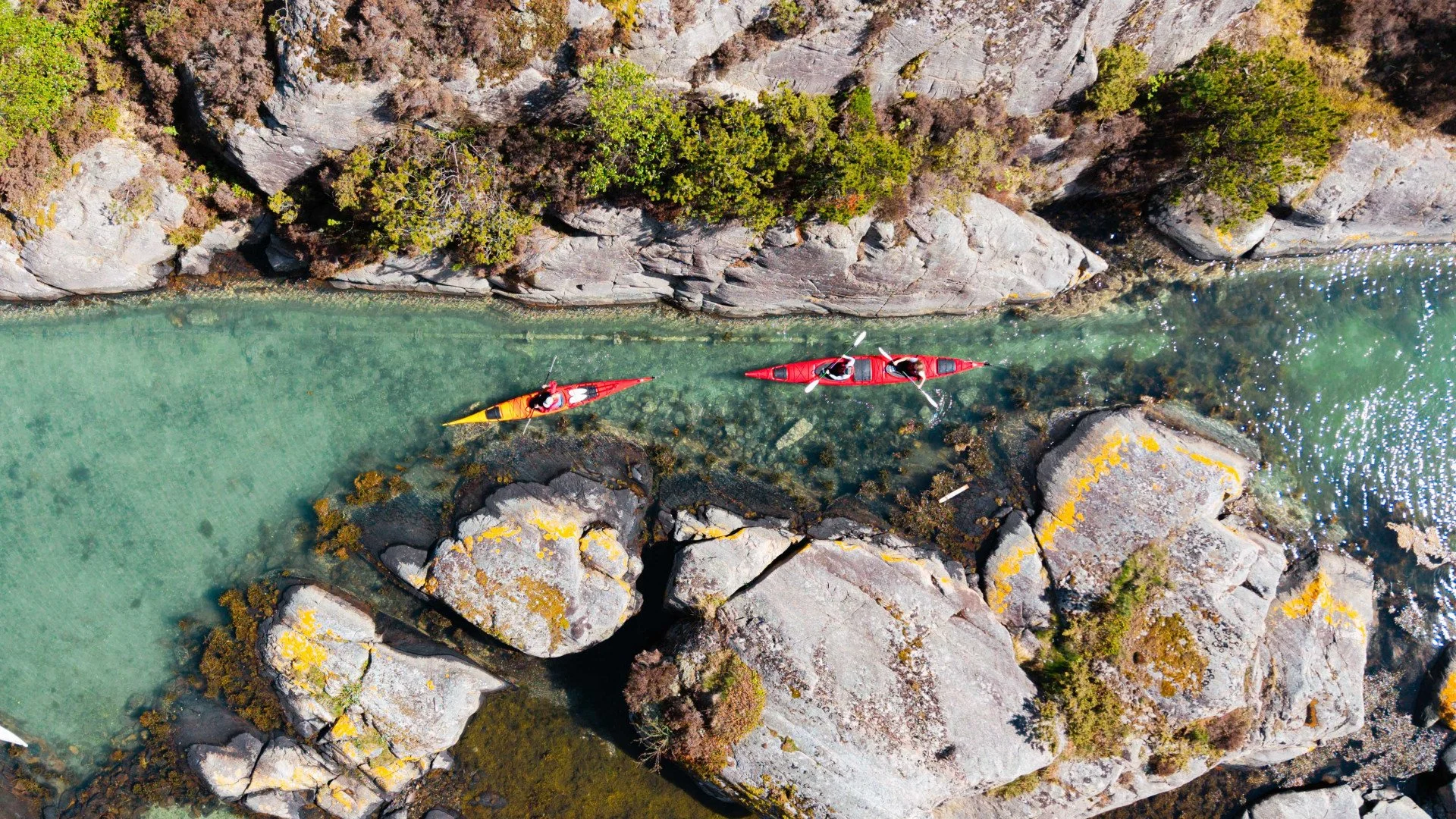 Sea kayaking among coastal islets, Oygarden, Norway