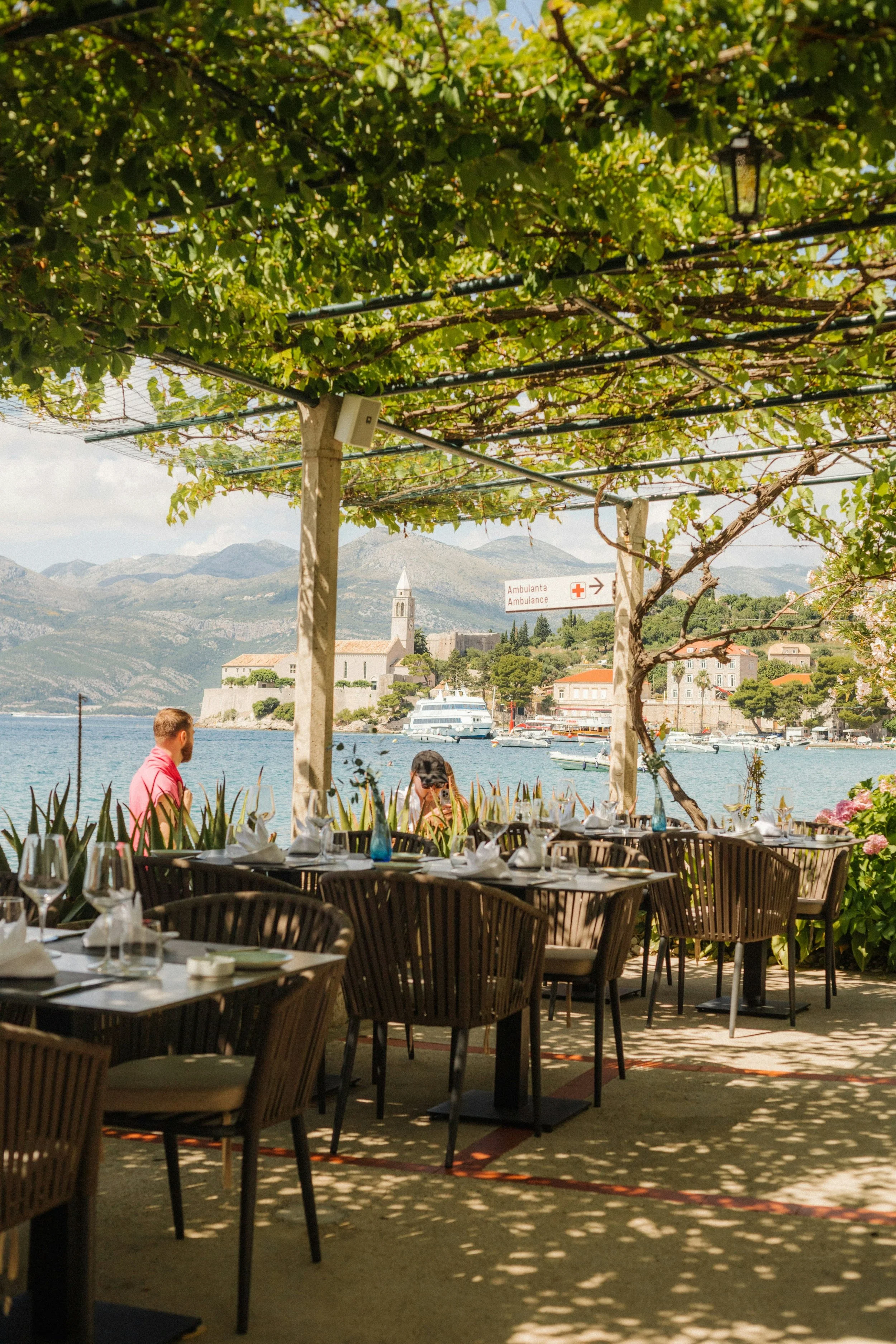 Restaurant in a coastal town near Dubrovnik, Croatia, featuring a scenic Adriatic setting.